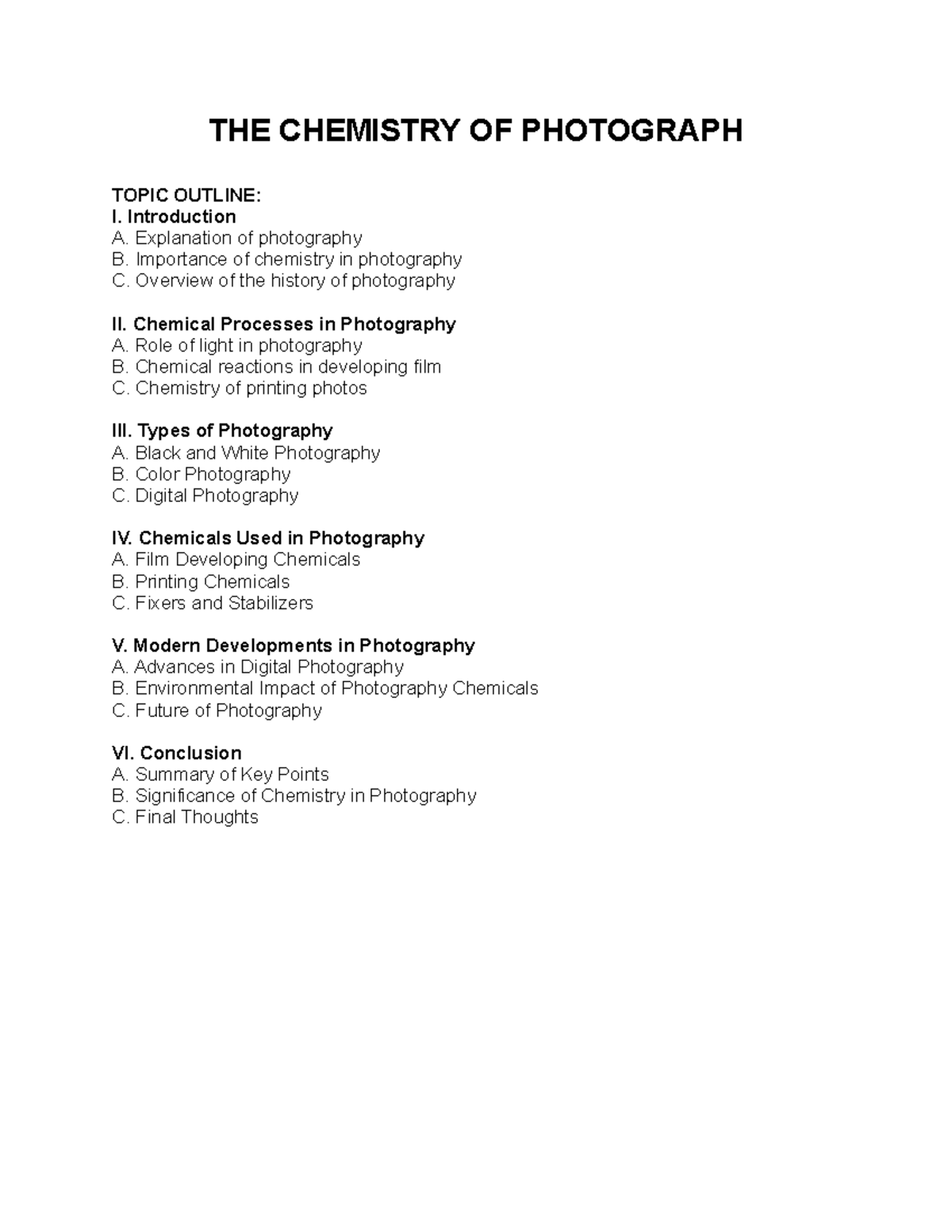 N. THE Chemistry OF Photograph THE CHEMISTRY OF PHOTOGRAPH TOPIC