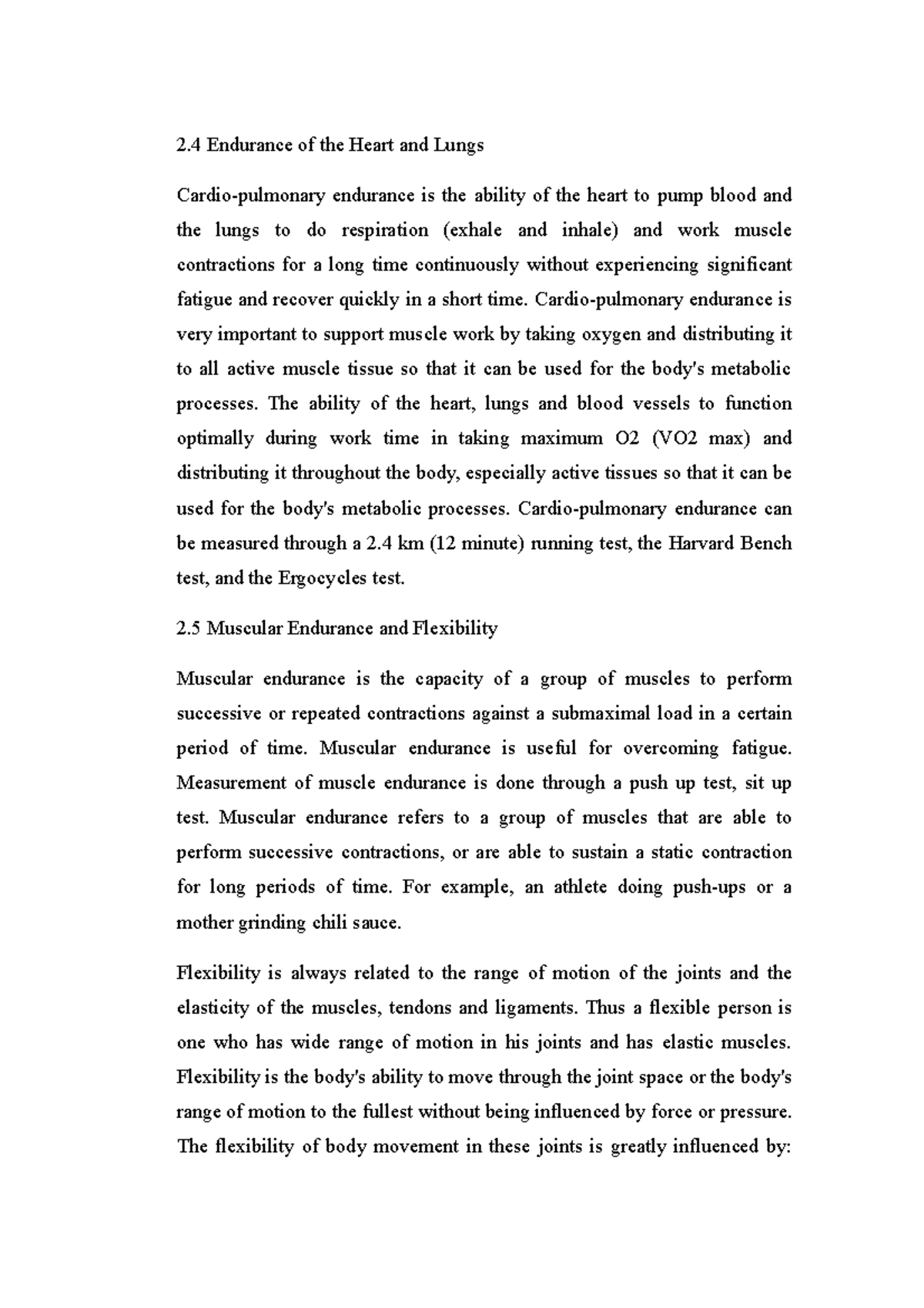 Academic writing pt 3 - 2 Endurance of the Heart and Lungs Cardio ...