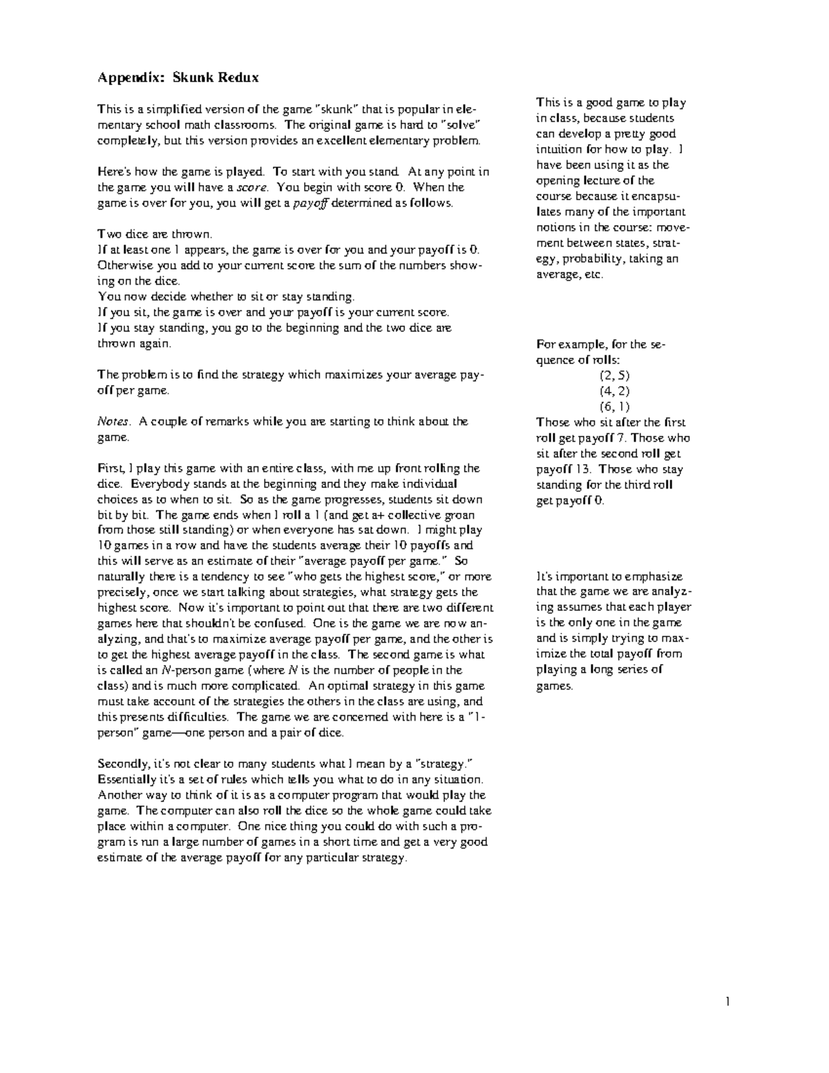 Skunk Redux: Elementary Math Game Strategy - Studocu