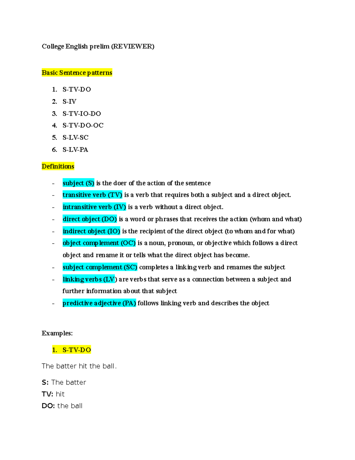 5 Example Of S Tv Io Do Sentence Pattern