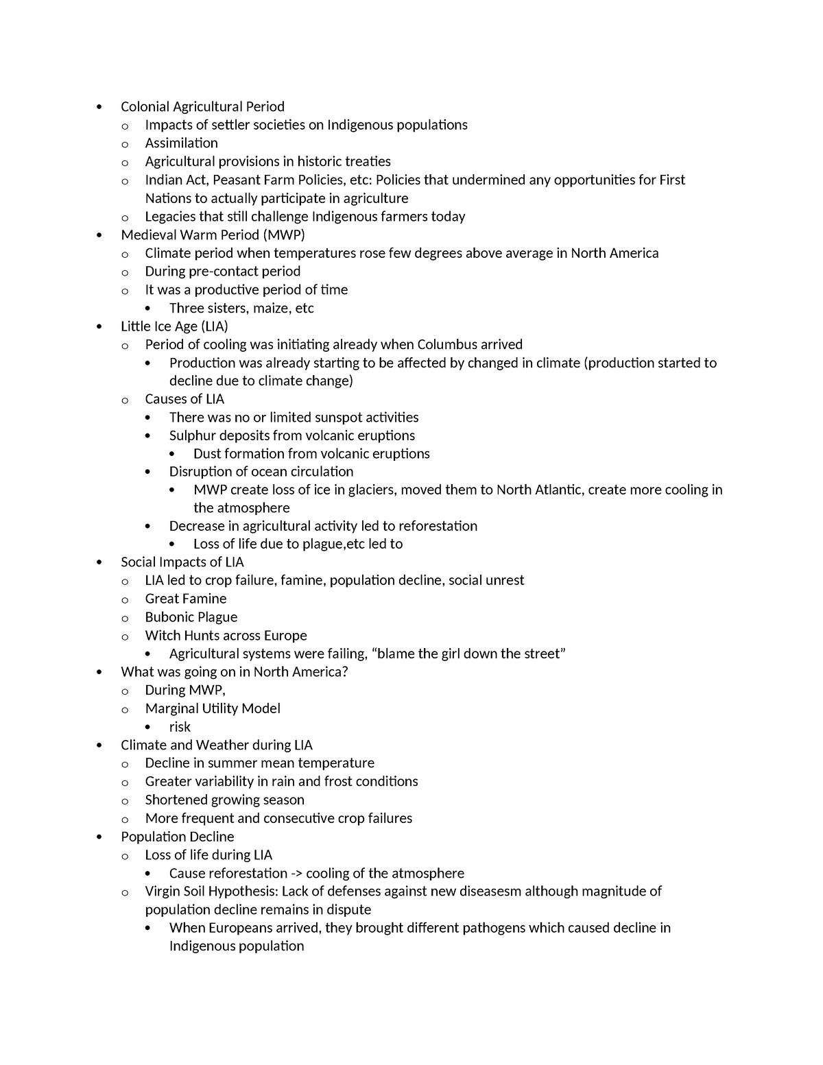 Lecture 7 - .............. - Colonial Agricultural Period o Impacts of ...