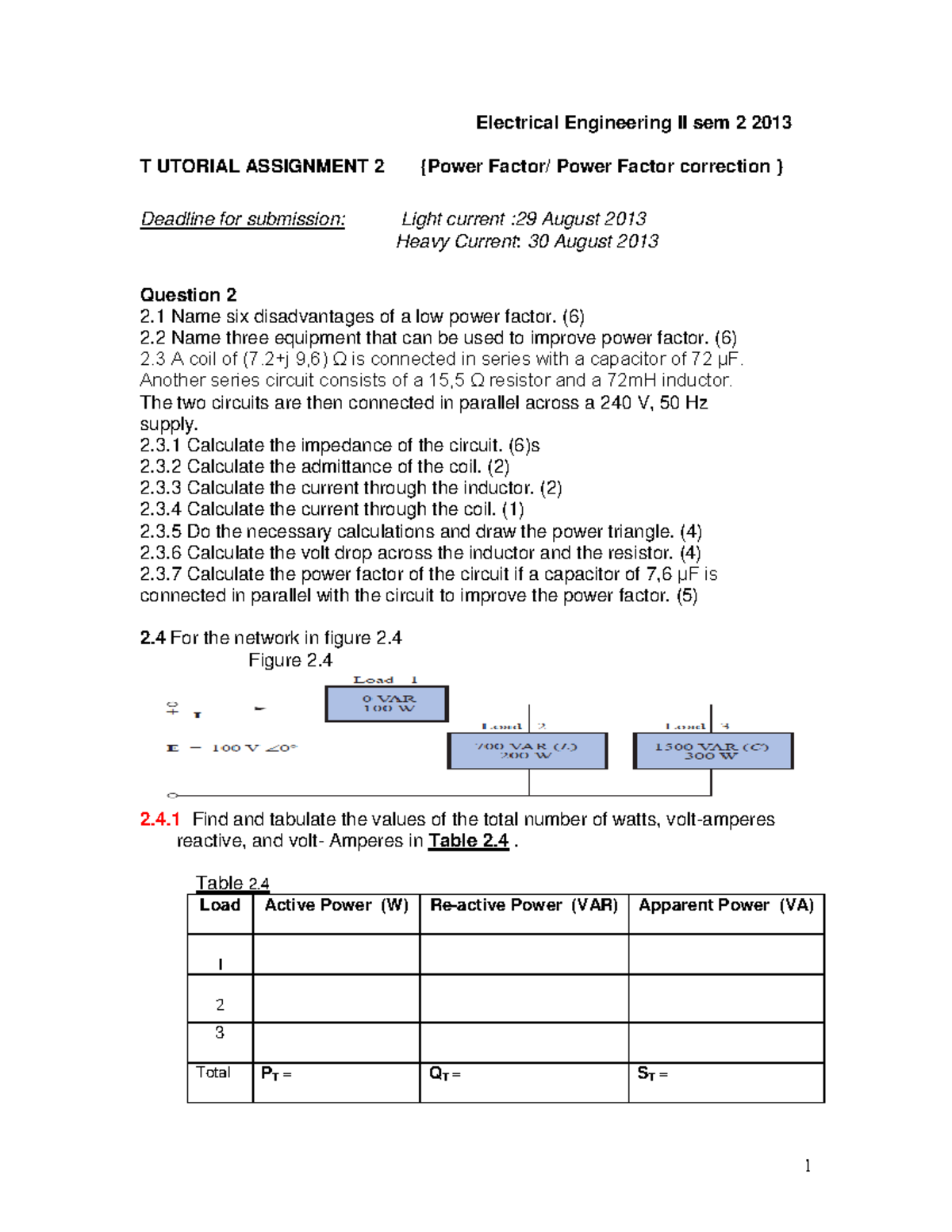 Tutorial Assignment 2 EEN22AI, 2013 - Electrical Engineering II sem 2 ...