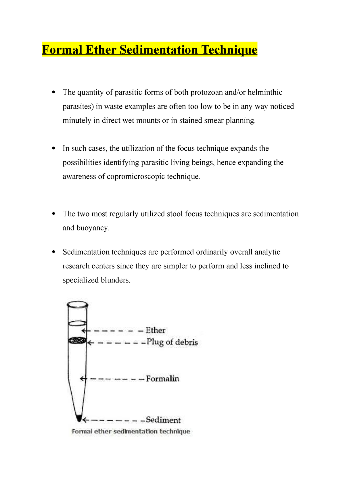 Formal Ether Sedimentation Technique - In Such Cases, The Utilization ...