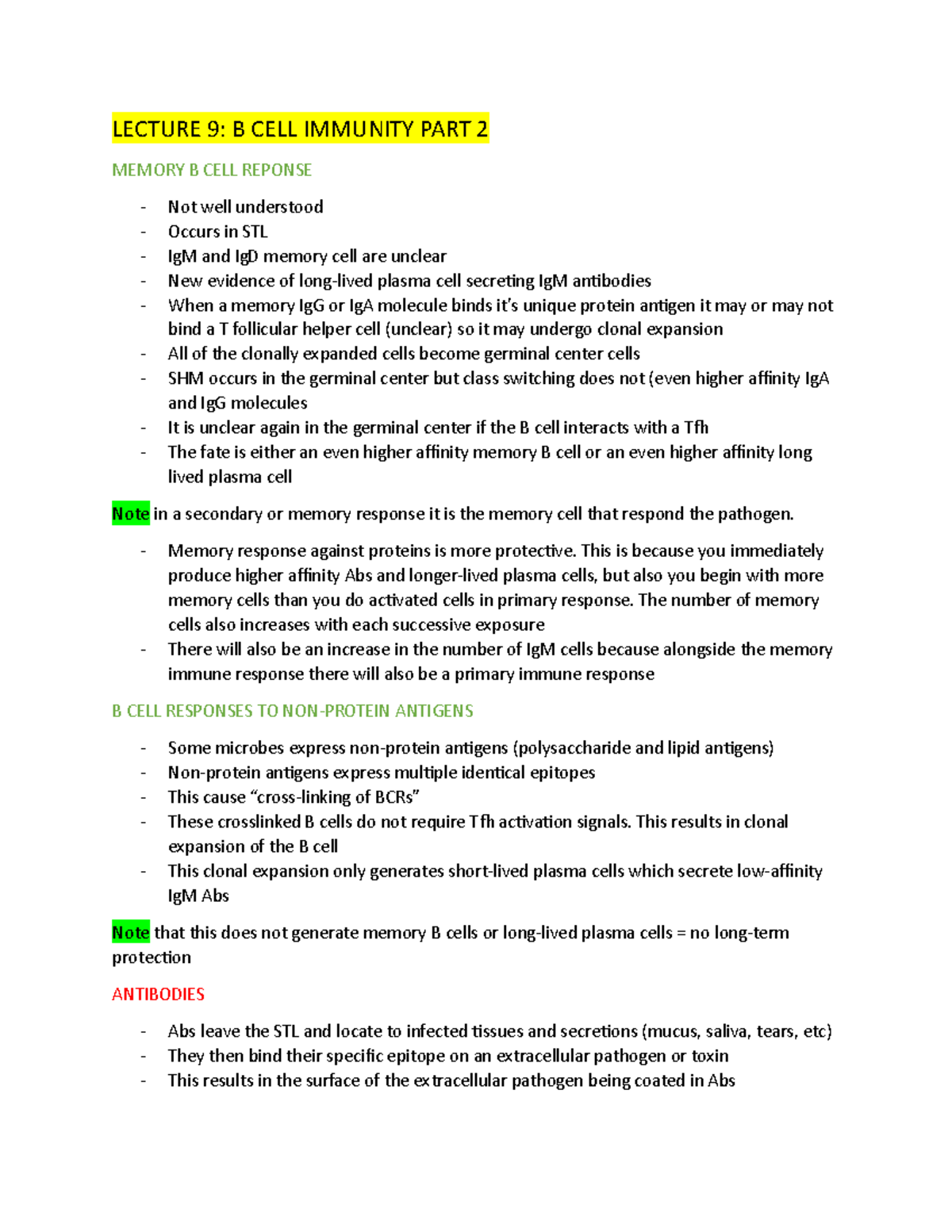 Topic 9 - Lecture notes 9 - LECTURE 9: B CELL IMMUNITY PART 2 MEMORY B ...