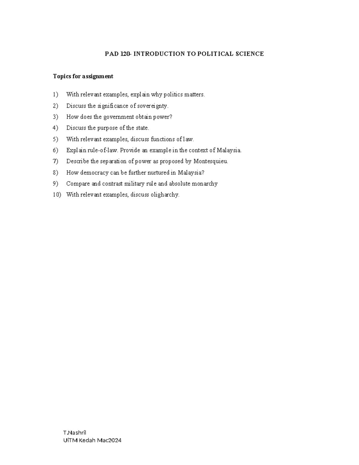 Assignment Topics for pad120 Mac 2024 - PAD 120- INTRODUCTION TO ...