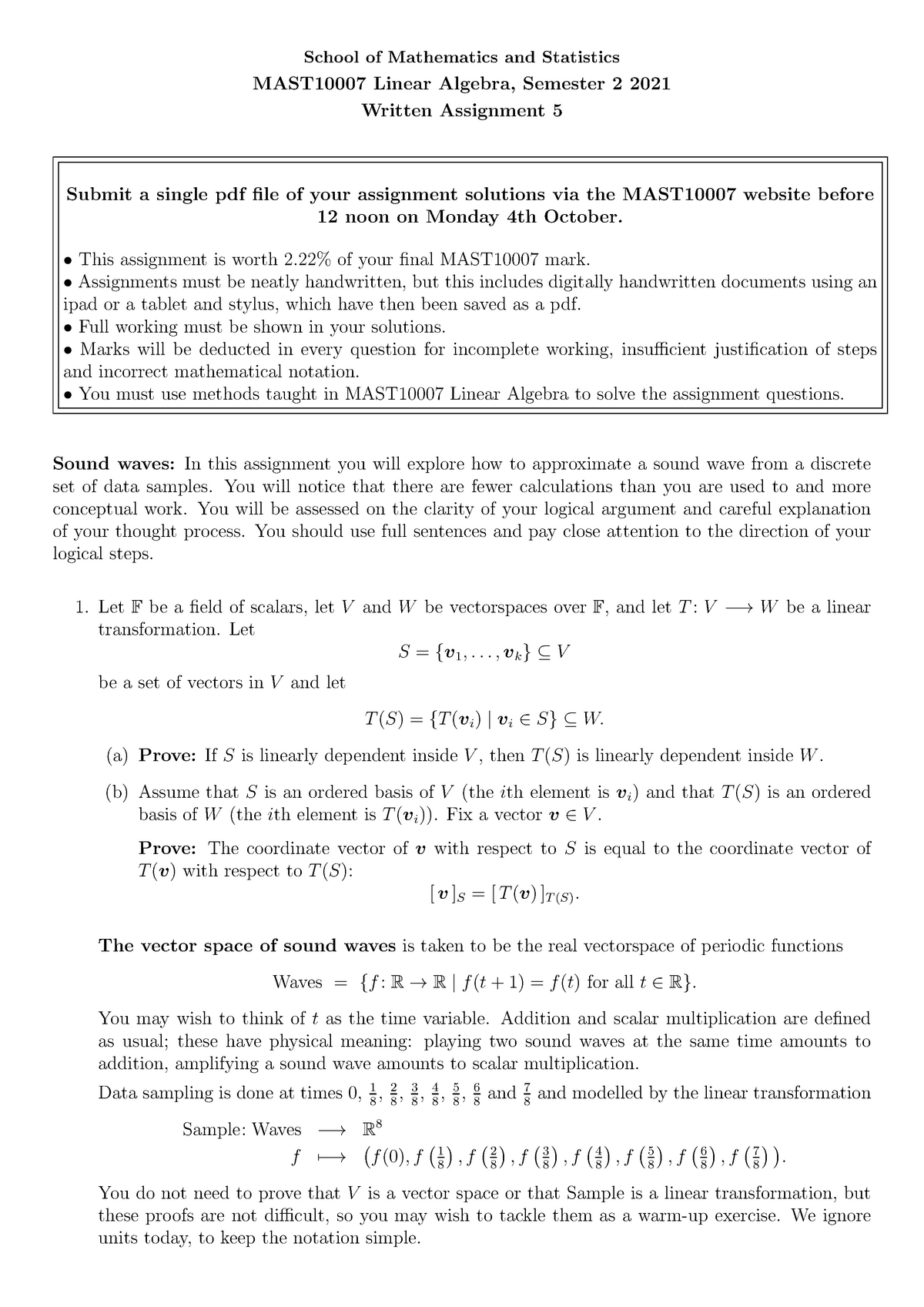 Solved 1. Let F be a field of scalars, let V and W be