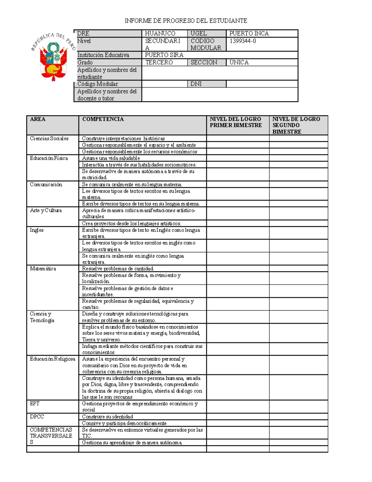 Libreta en blanco - INFORME DE PROGRESO DEL ESTUDIANTE DRE HUANUCO UGEL ...