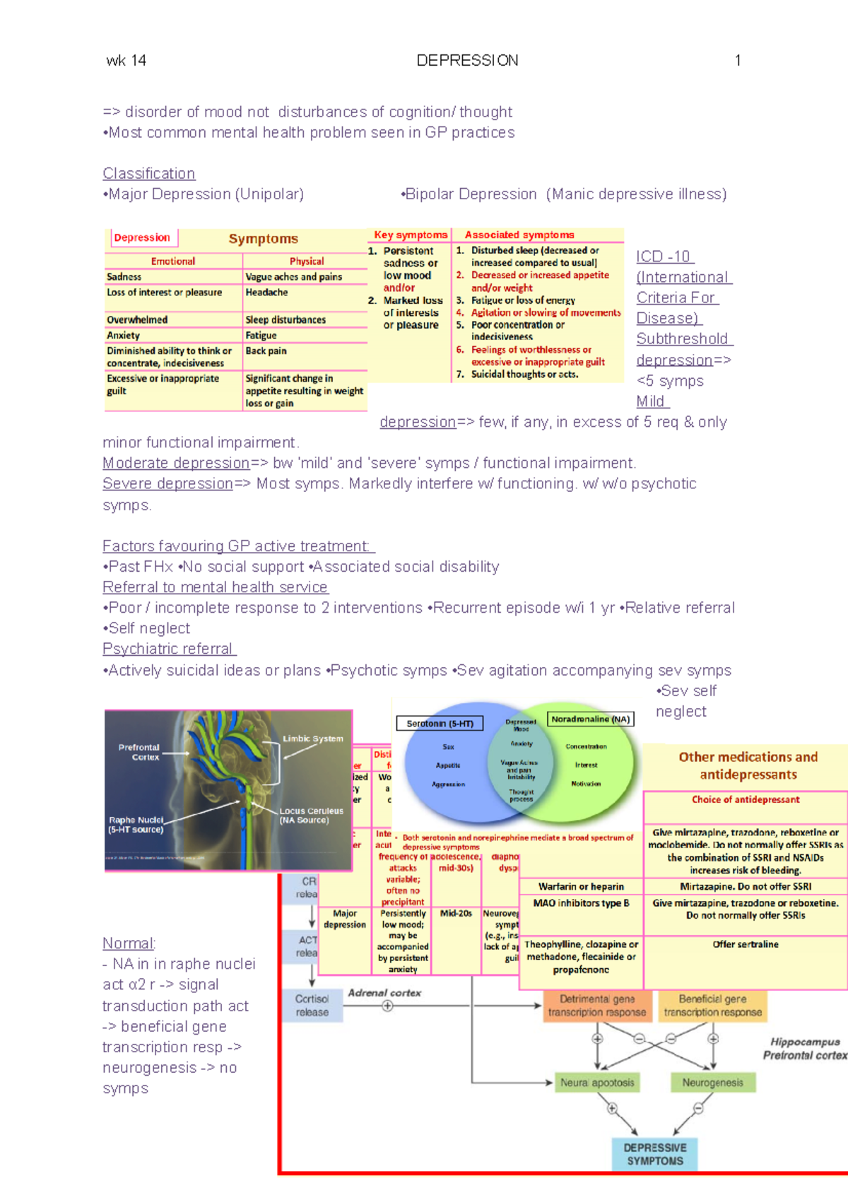 Depression lecture notes (student version) - => disorder of mood not ...