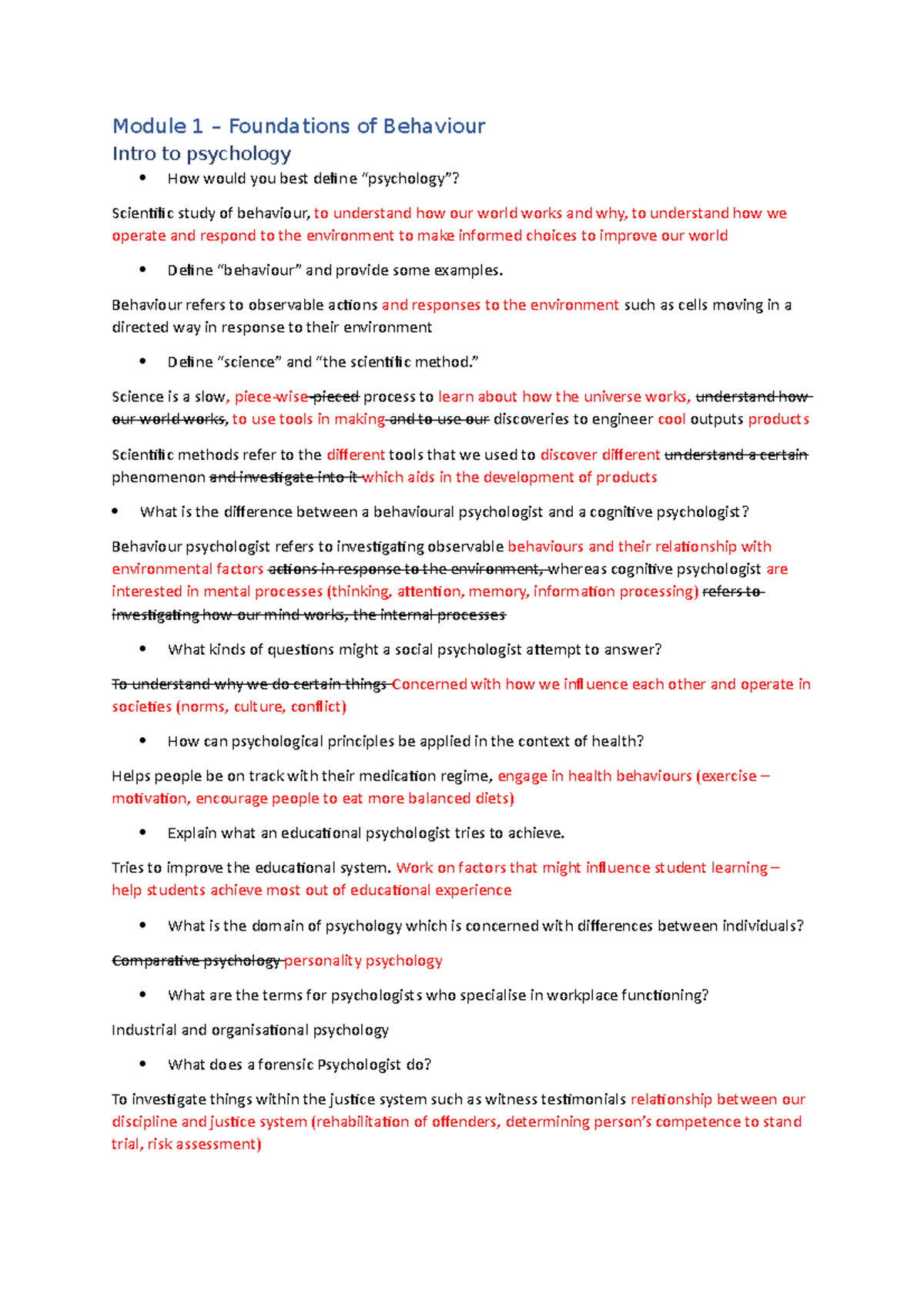 Module 1 - Module 1 – Foundations of Behaviour Intro to psychology How ...