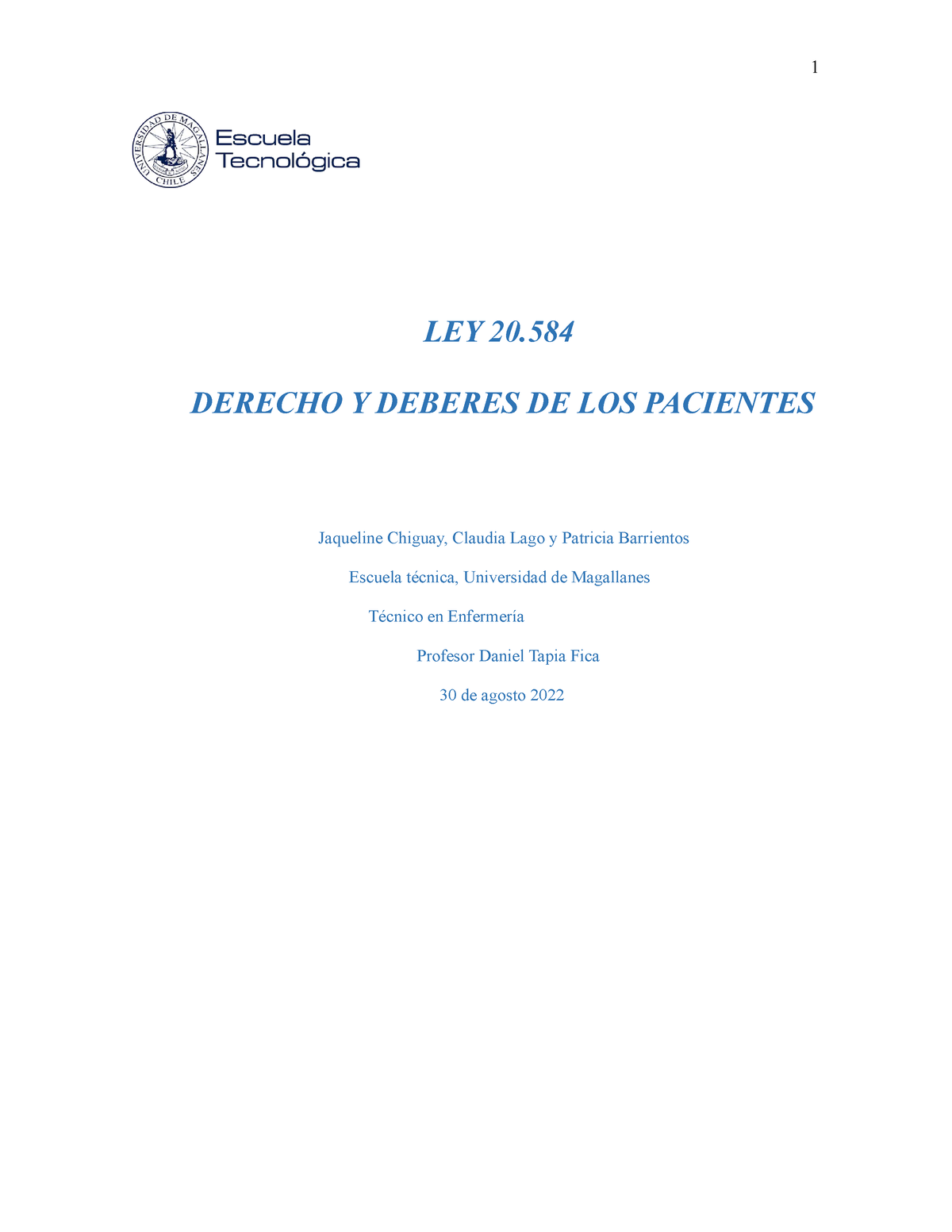 Ley 20.584 Derechos Y Deberes De Los Pacientes (final) - LEY 20 ...