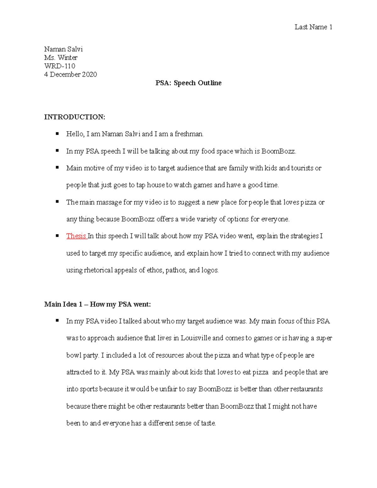 PSA speech outlineNaman Salvi Naman Salvi Ms. Winter WRD 4 December