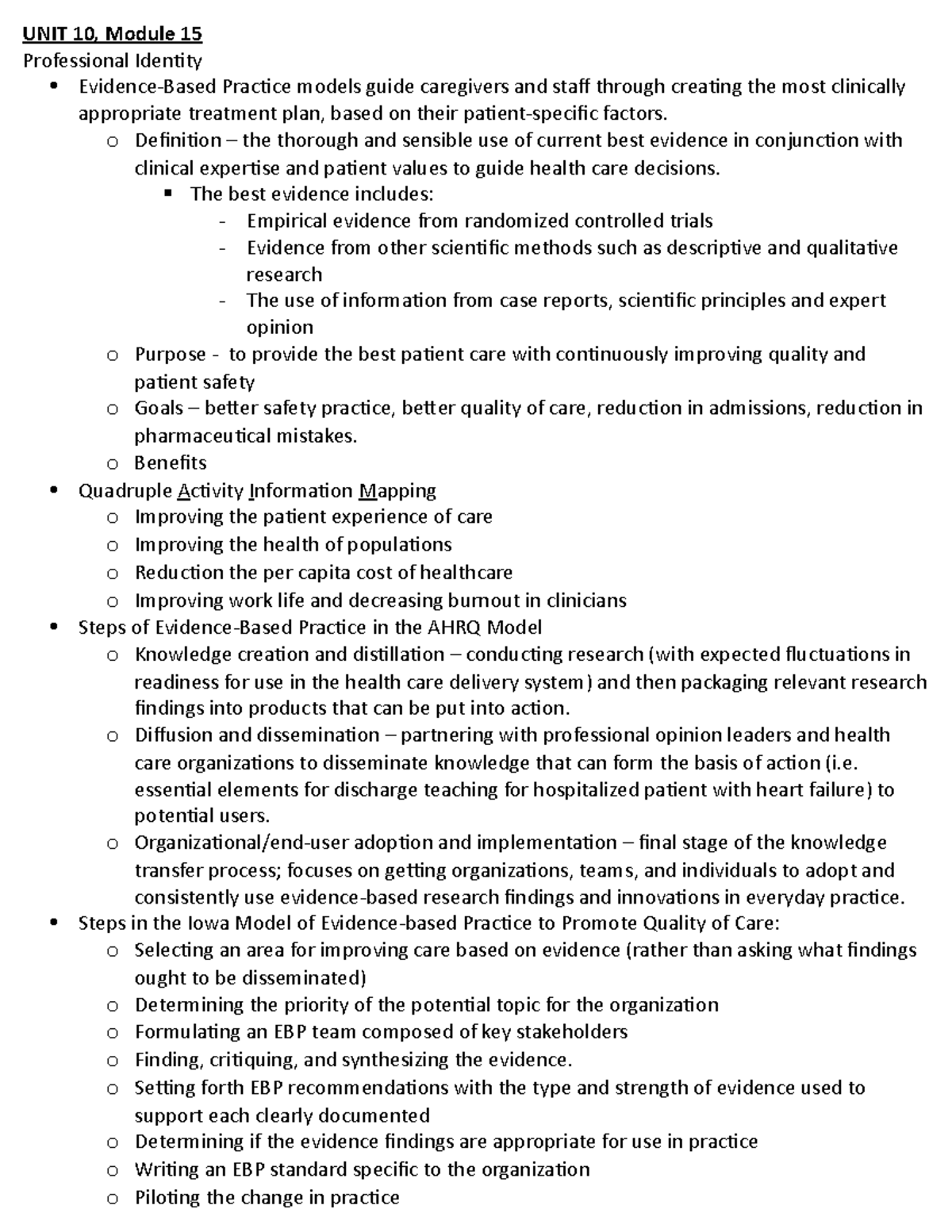 Module 15 - UNIT 10, Module 15 Professional Identity Evidence-Based ...