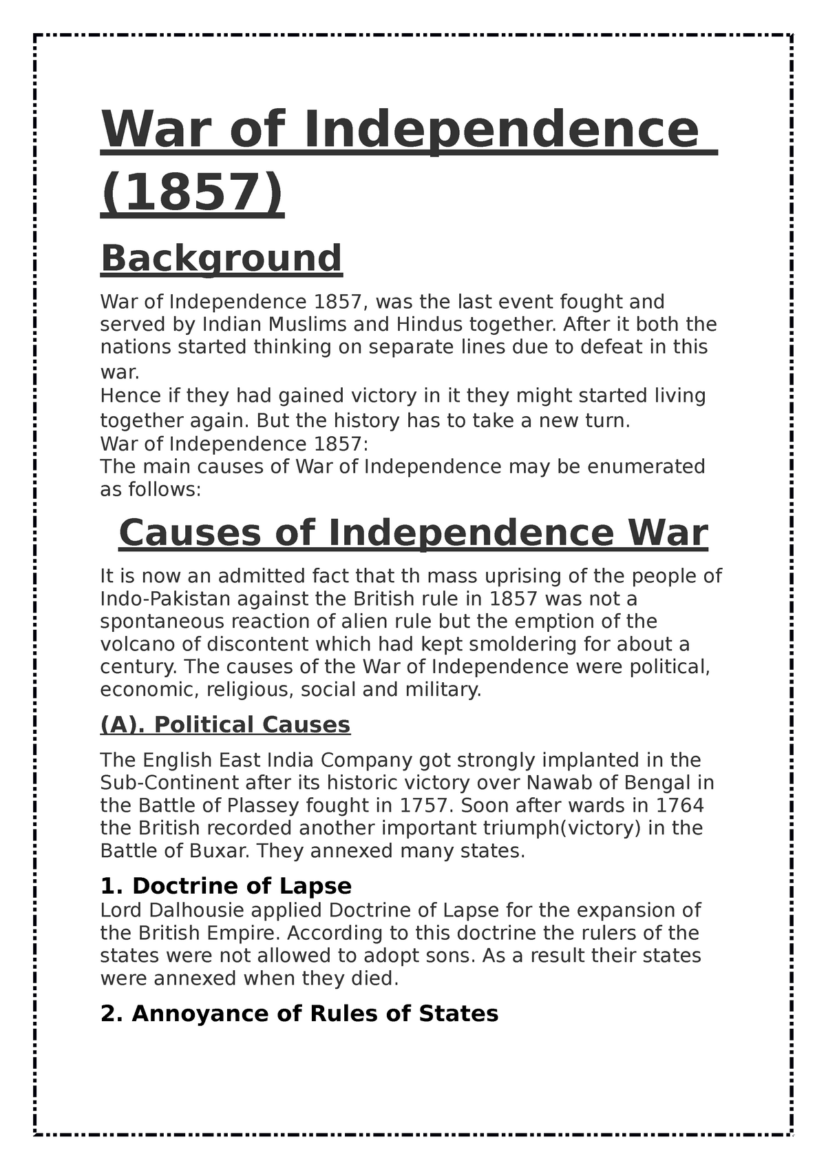 essay on war of independence 1857