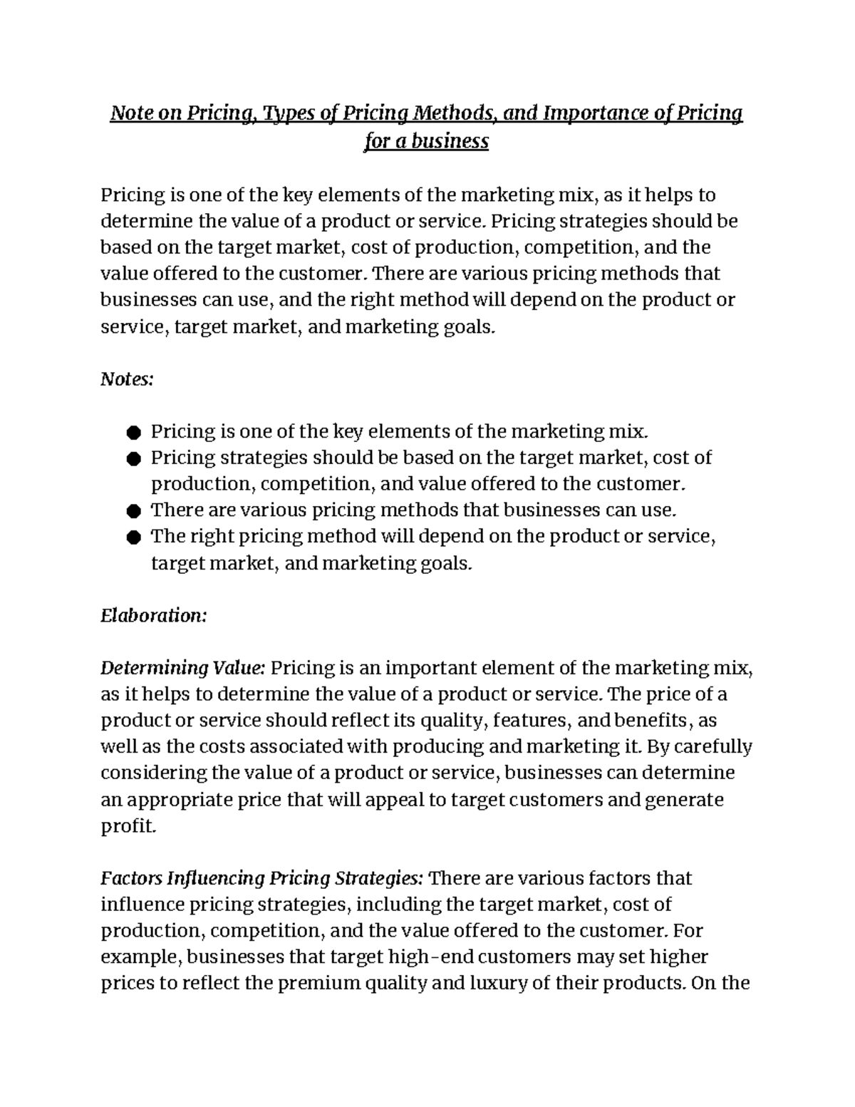 note-on-pricing-and-types-of-pricing-methods-note-on-pricing-types