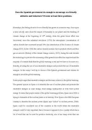The Importance Of Learning English Essay Essay Does The Spanish Government Do Enough To Encourage Ecofriendly Attitudes And Behaviors Lengua Inglesa Studocu Health Care Essay Topics also 5 Paragraph Essay Topics For High School Essay Does The Spanish Government Do Enough To Encourage Eco Topic English Essay