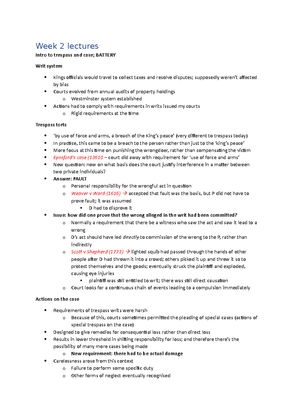 Battery and assault - Lecture notes 2 - Week 2 lectures Intro to ...