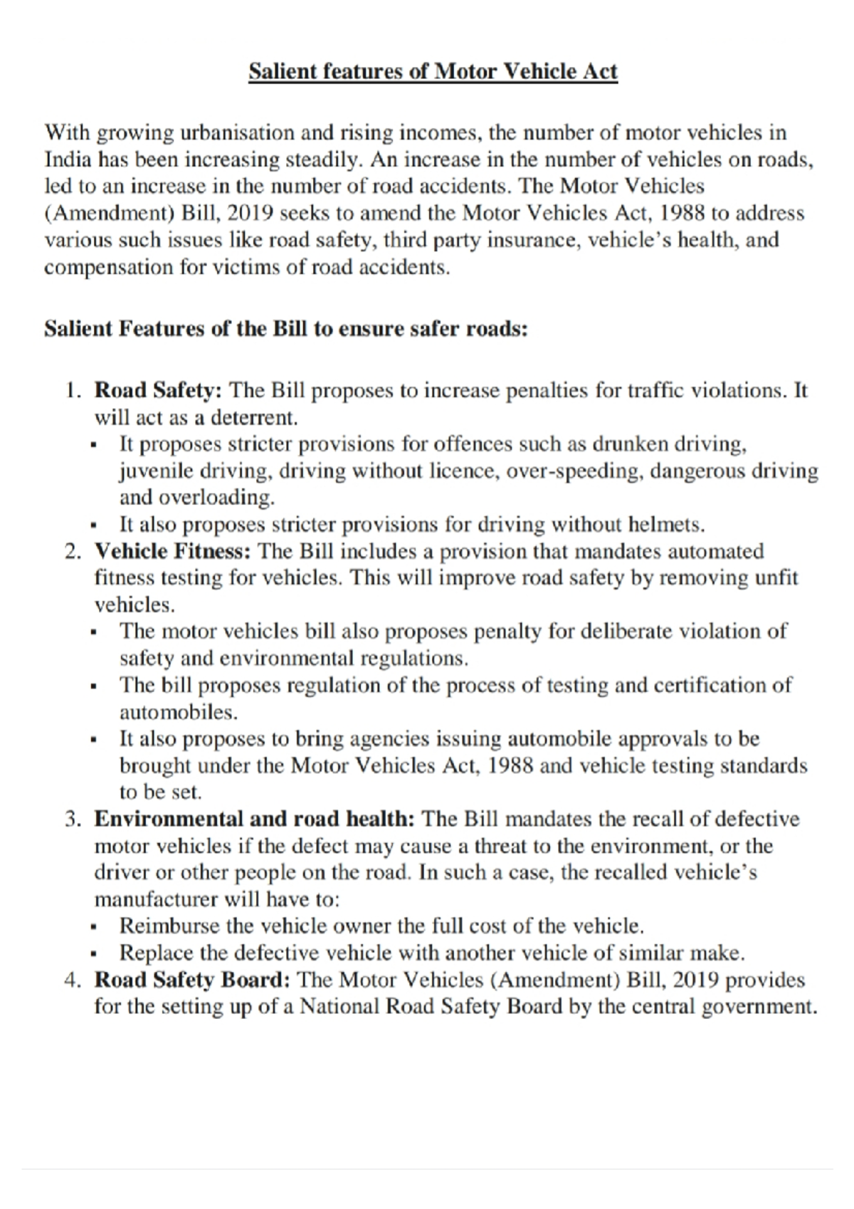 1. Salient features of Motor Vehilcle ACt Law of Torts Studocu