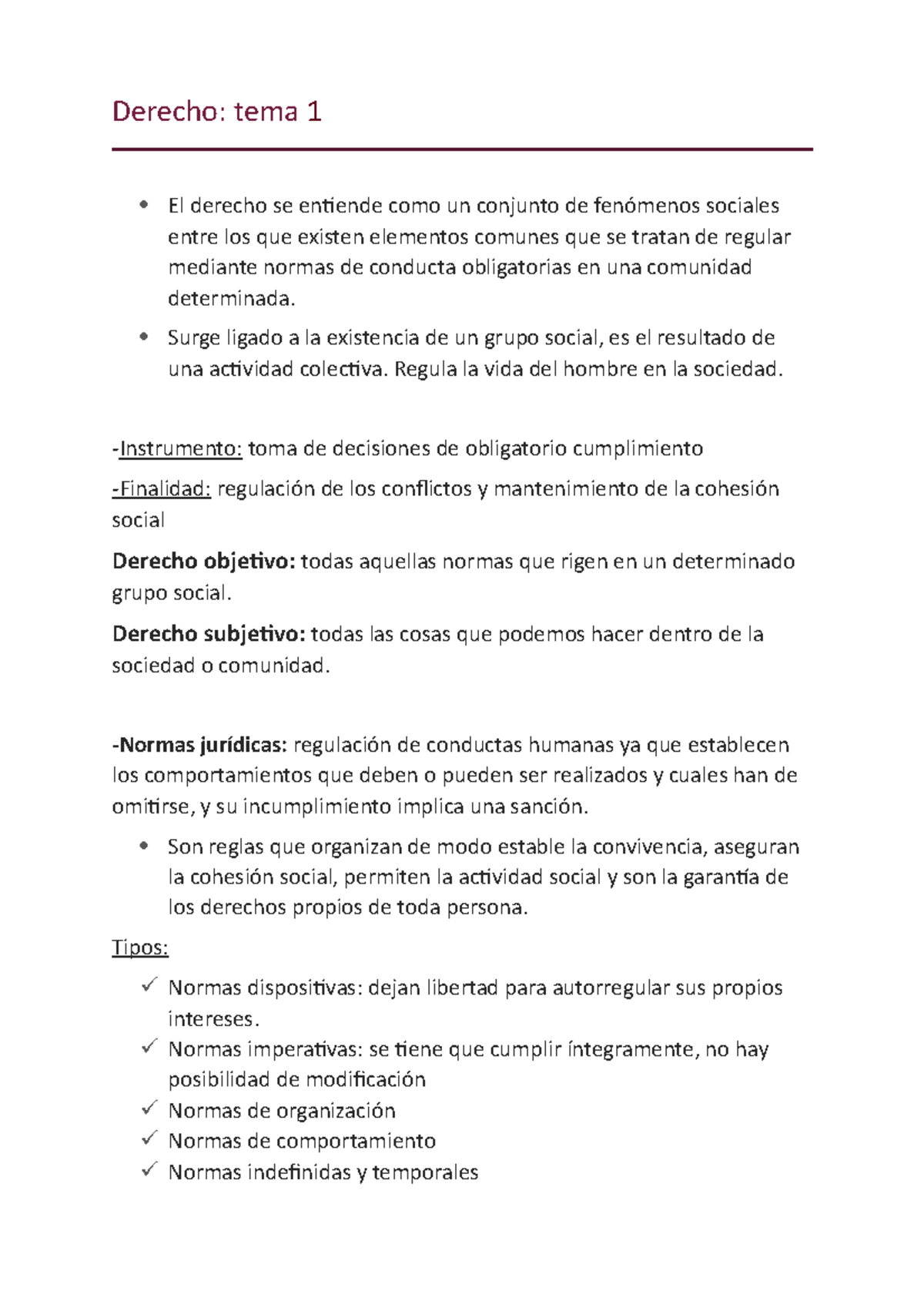 Derecho Resumen - Apuntes 1,2,3,4,5 Y 6 - Derecho: Tema 1 El Derecho Se ...