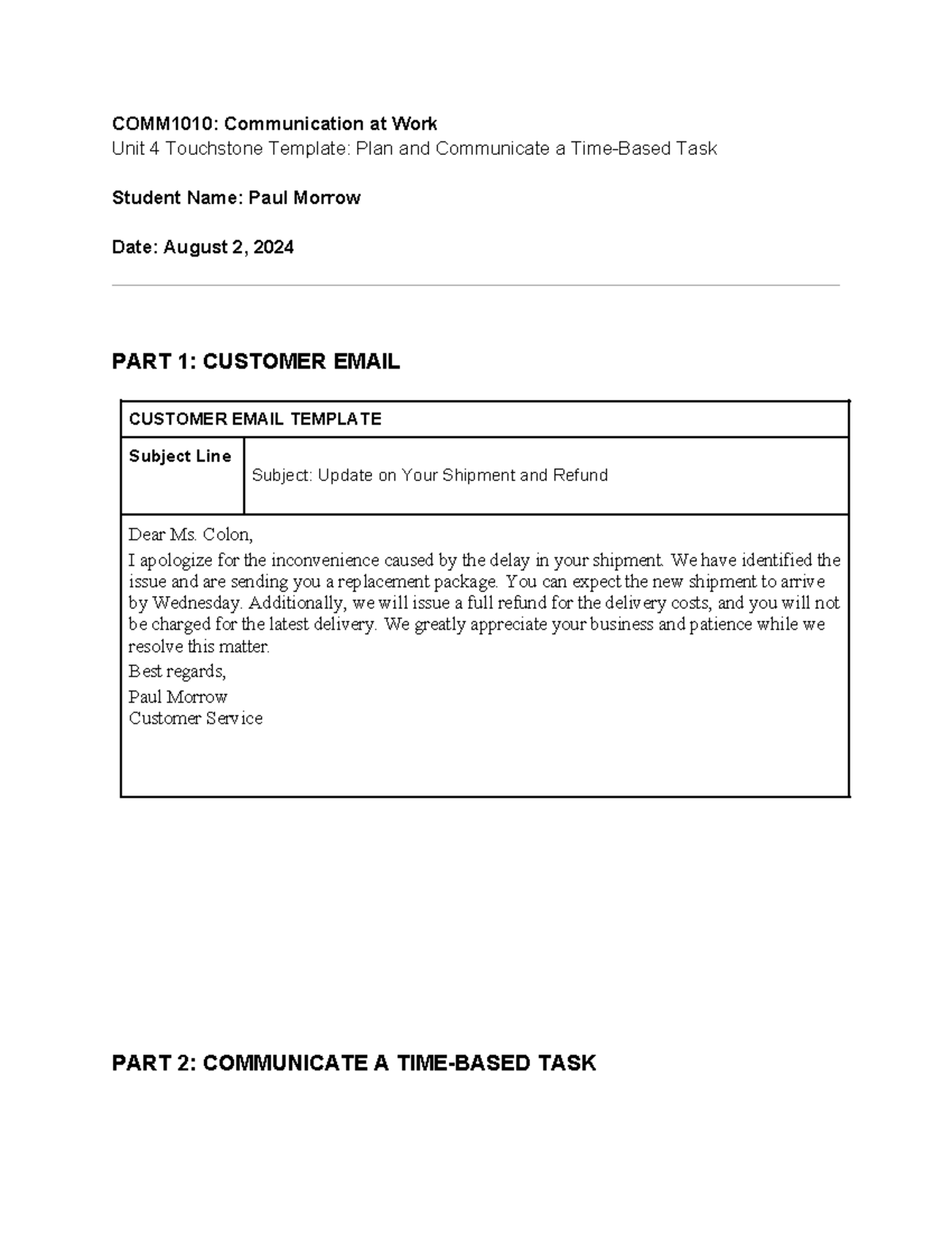 Template for Unit 4 Touchstone - Communication at Work - COMM1010 ...