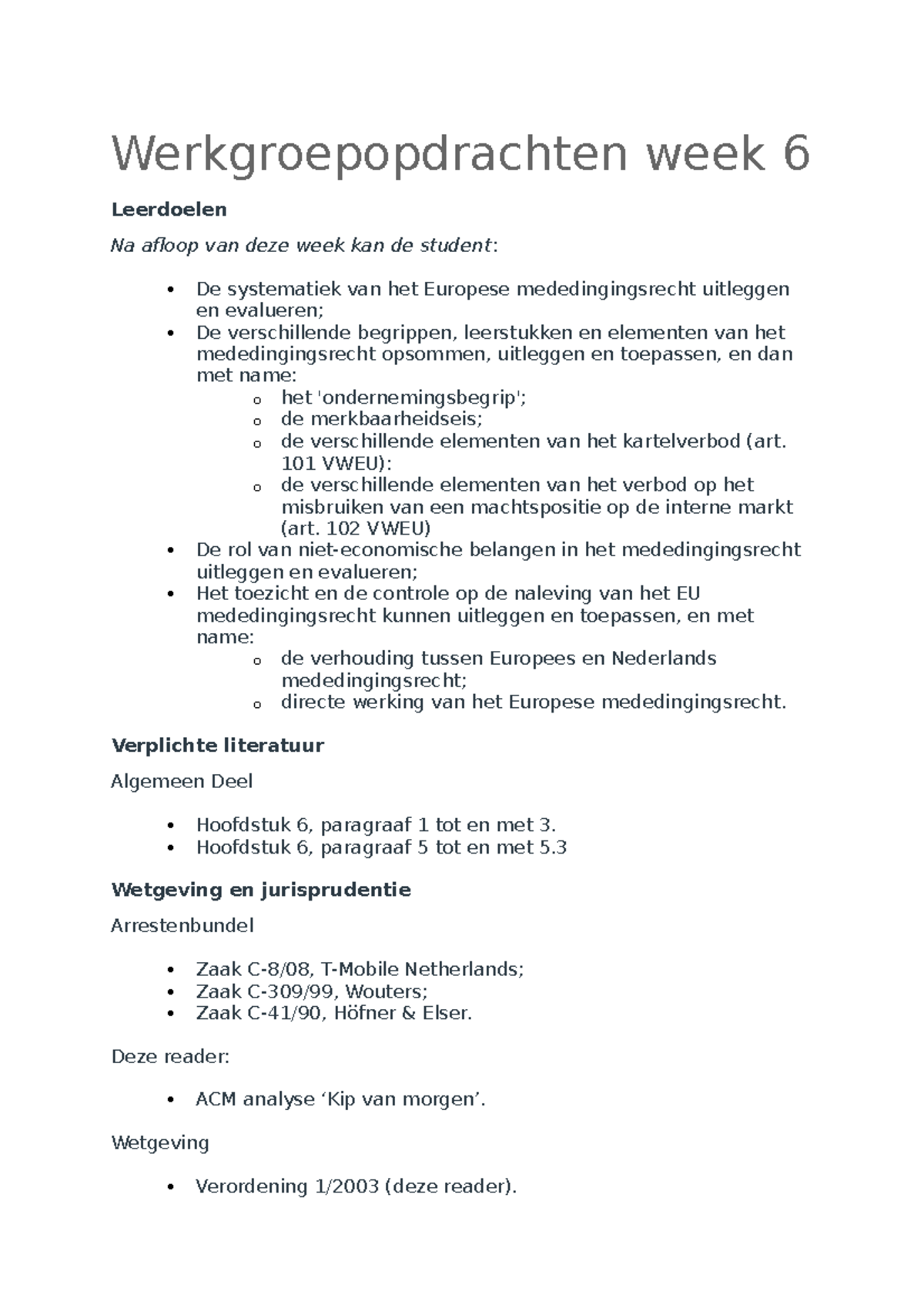 EU-recht Week 6 - Werkgroepopdrachten - Werkgroepopdrachten Week 6 ...