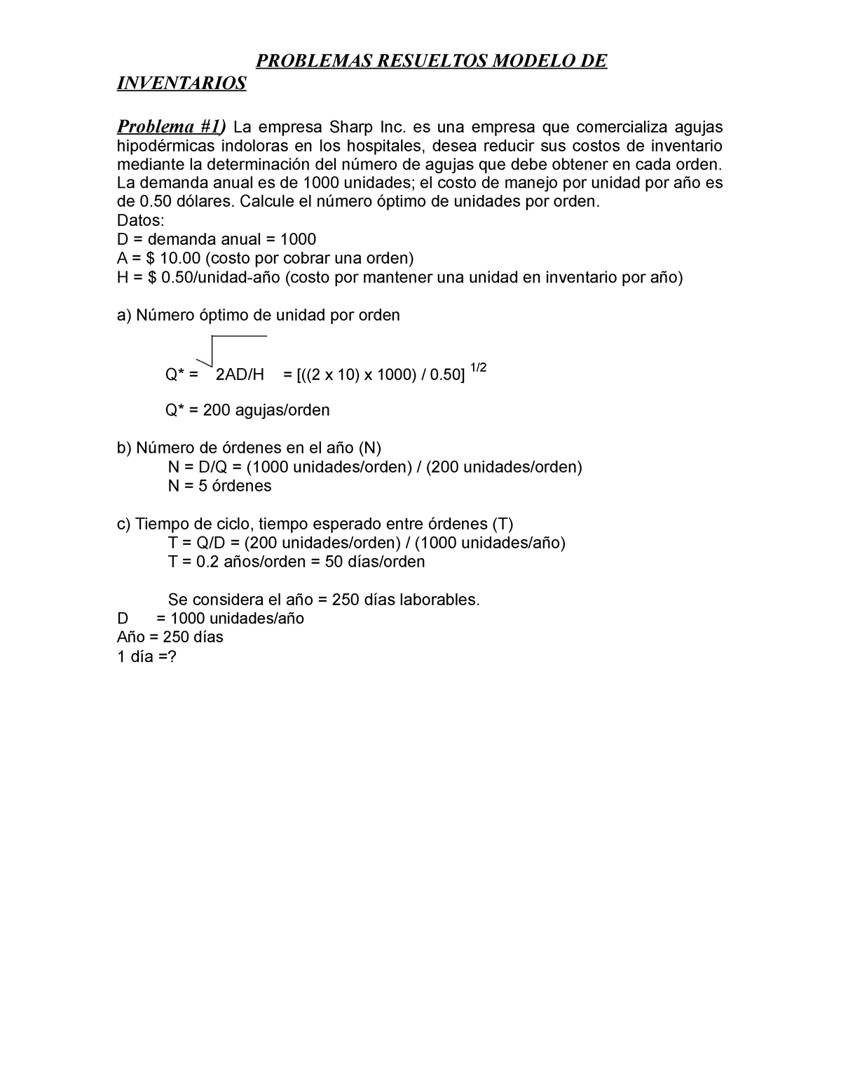 Problemas Resueltos Modelo De Inventario Problemas Resueltos Modelo De Inventarios Problema 1 5085