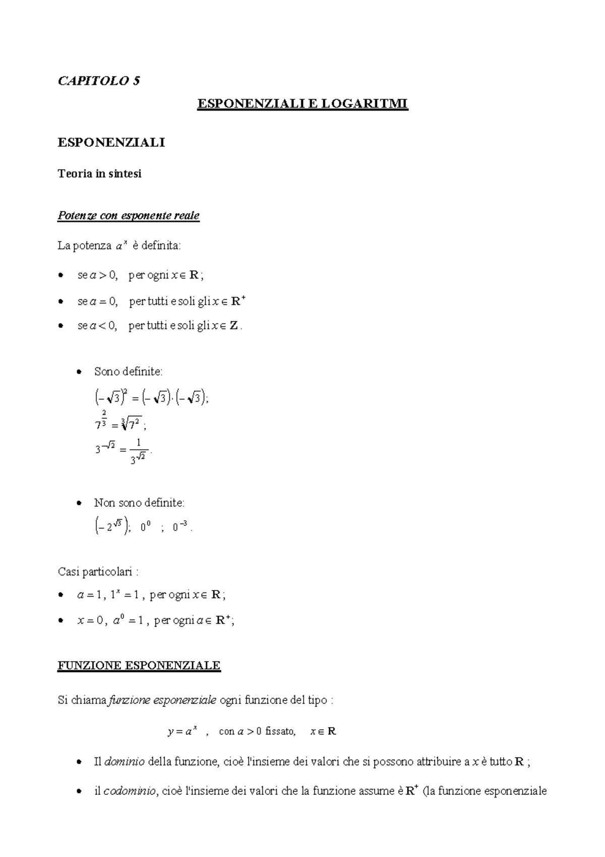 Esponenziali E Logaritmi - CAPITOLO 5 ESPONENZIALI E LOGARITMI ...