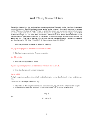 Week 7 Solutions - Week 7 Assignment For Statistics - Week 7 Study ...