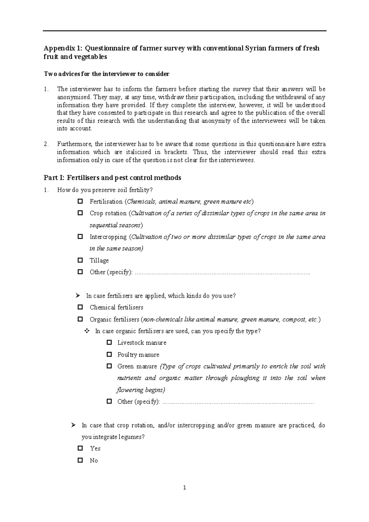 Sustainability 09 02024 s001 - Appendix 1: Questionnaire of farmer ...