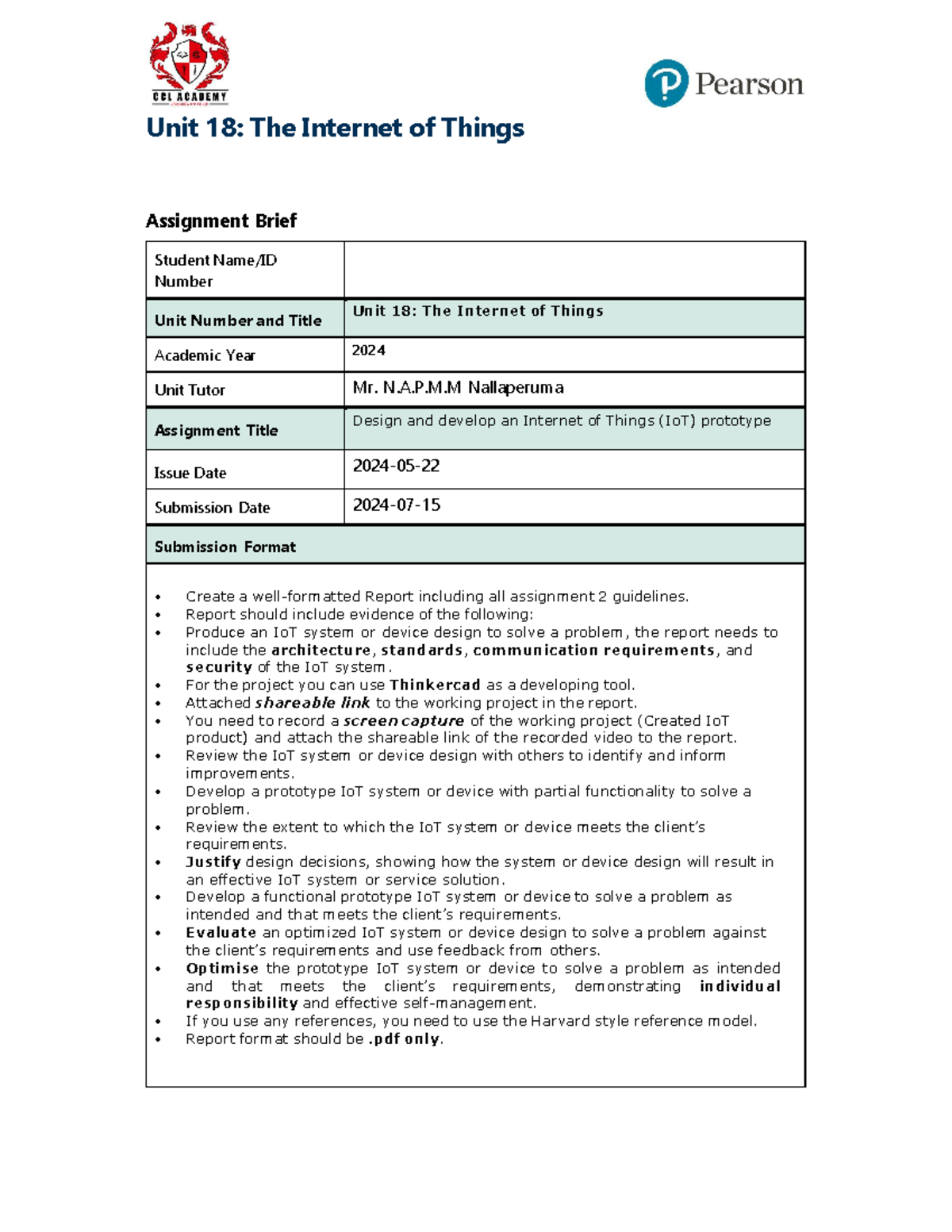 unit 18 assignment 2 business level 3