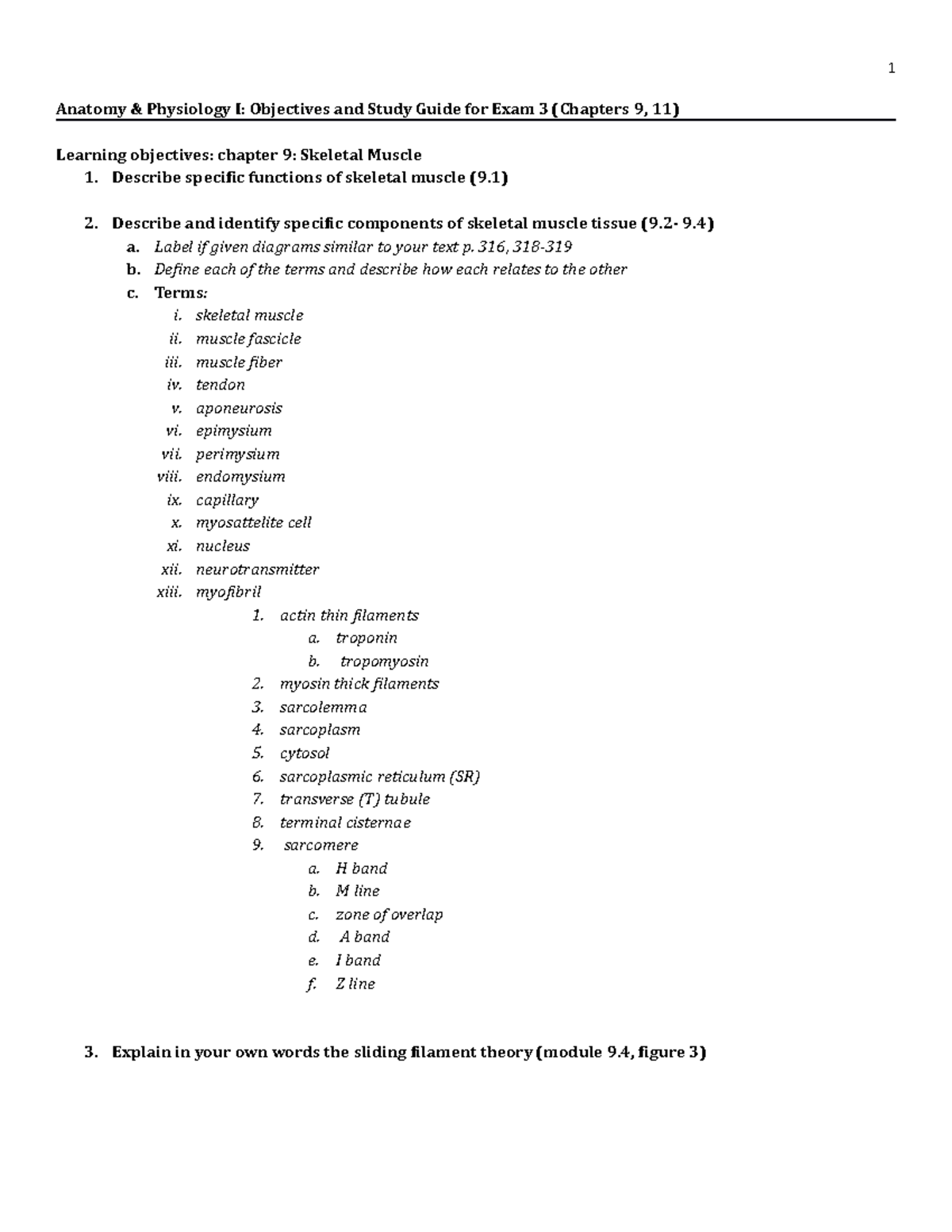 Study Guide for Exam 3 A & P I 2019 - Anatomy & Physiology I ...
