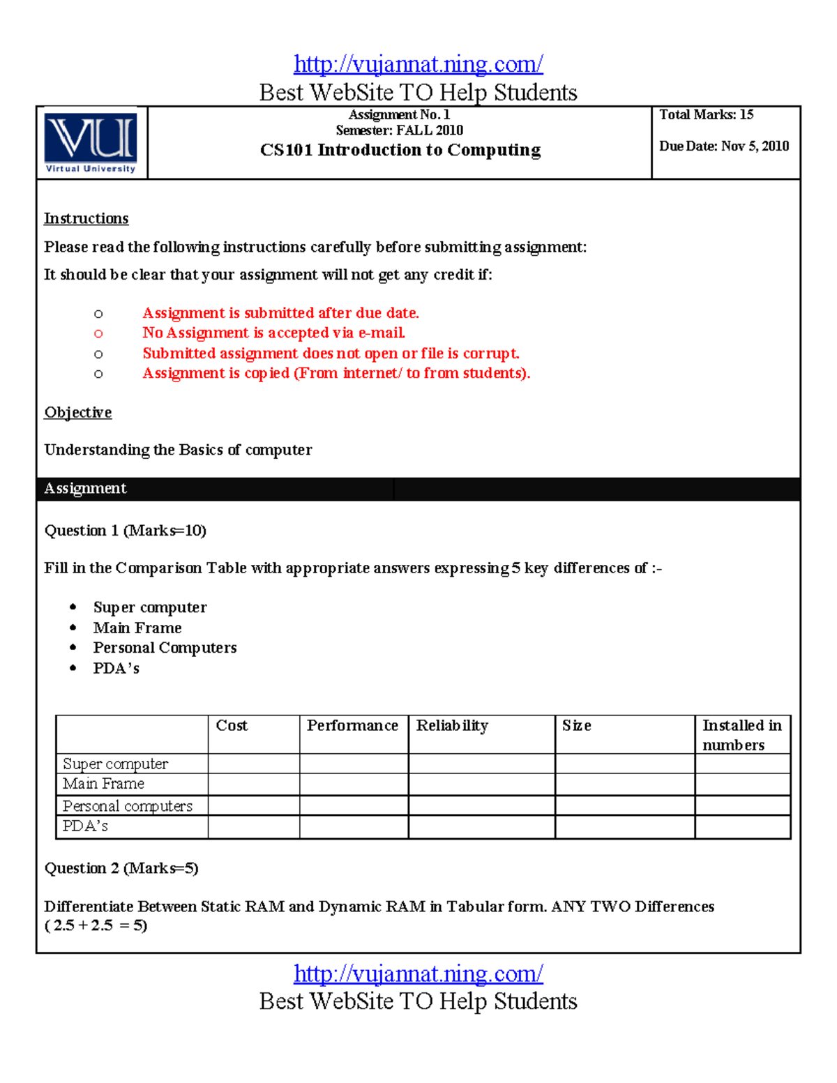 vu ning assignment solution