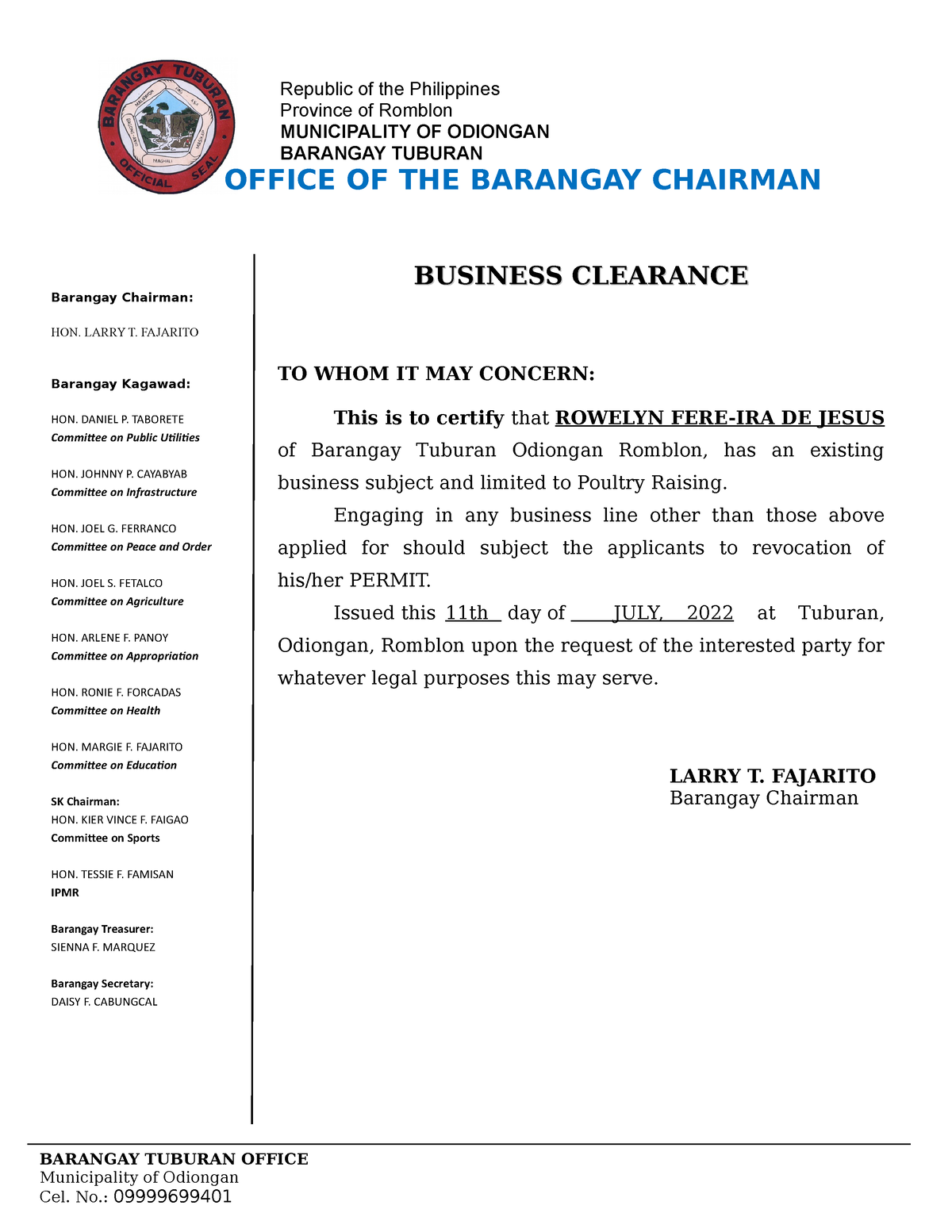 Business Clearance - impossible - Republic of the Philippines Province ...