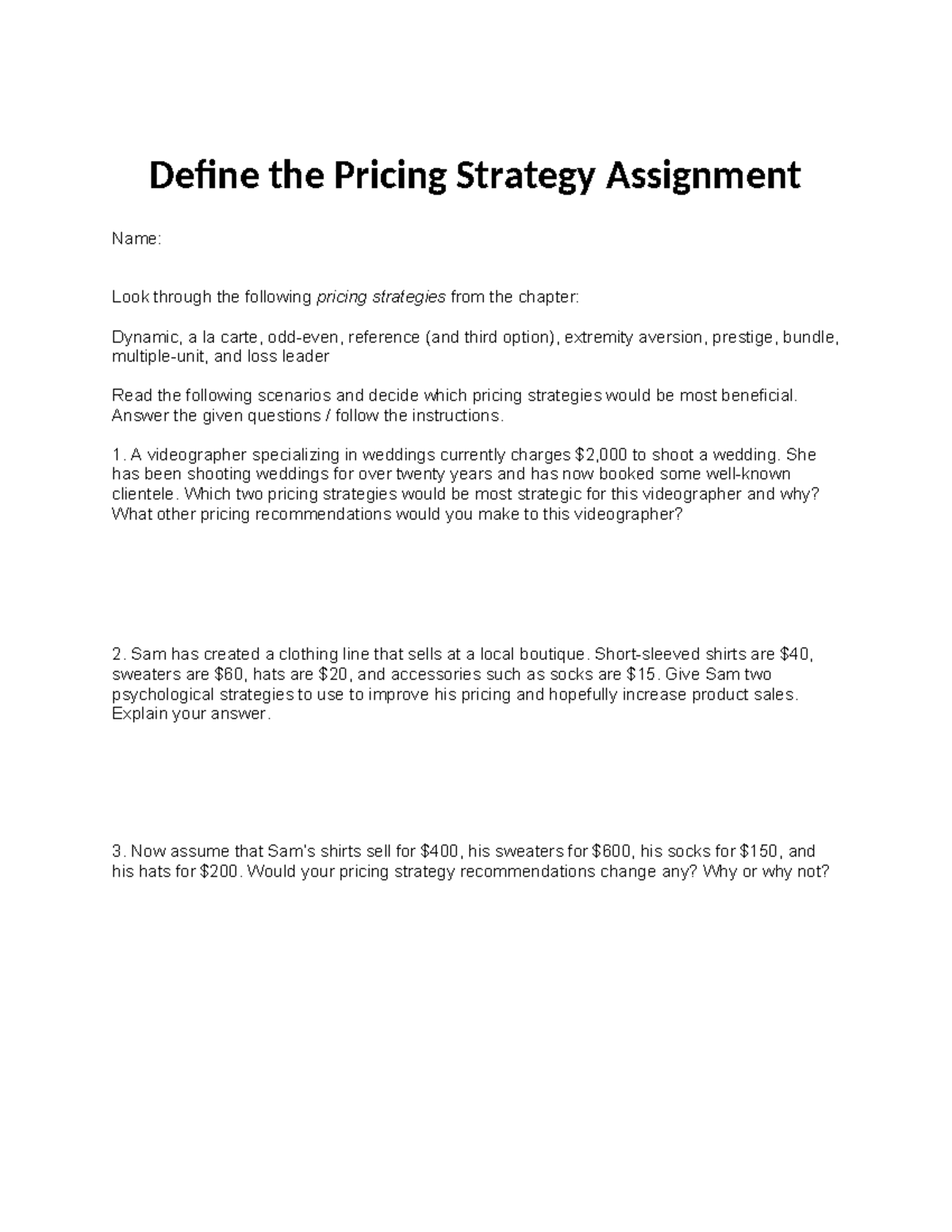 Mkt 241 document define The Pricing Strategy Assignment - 1 - Define ...