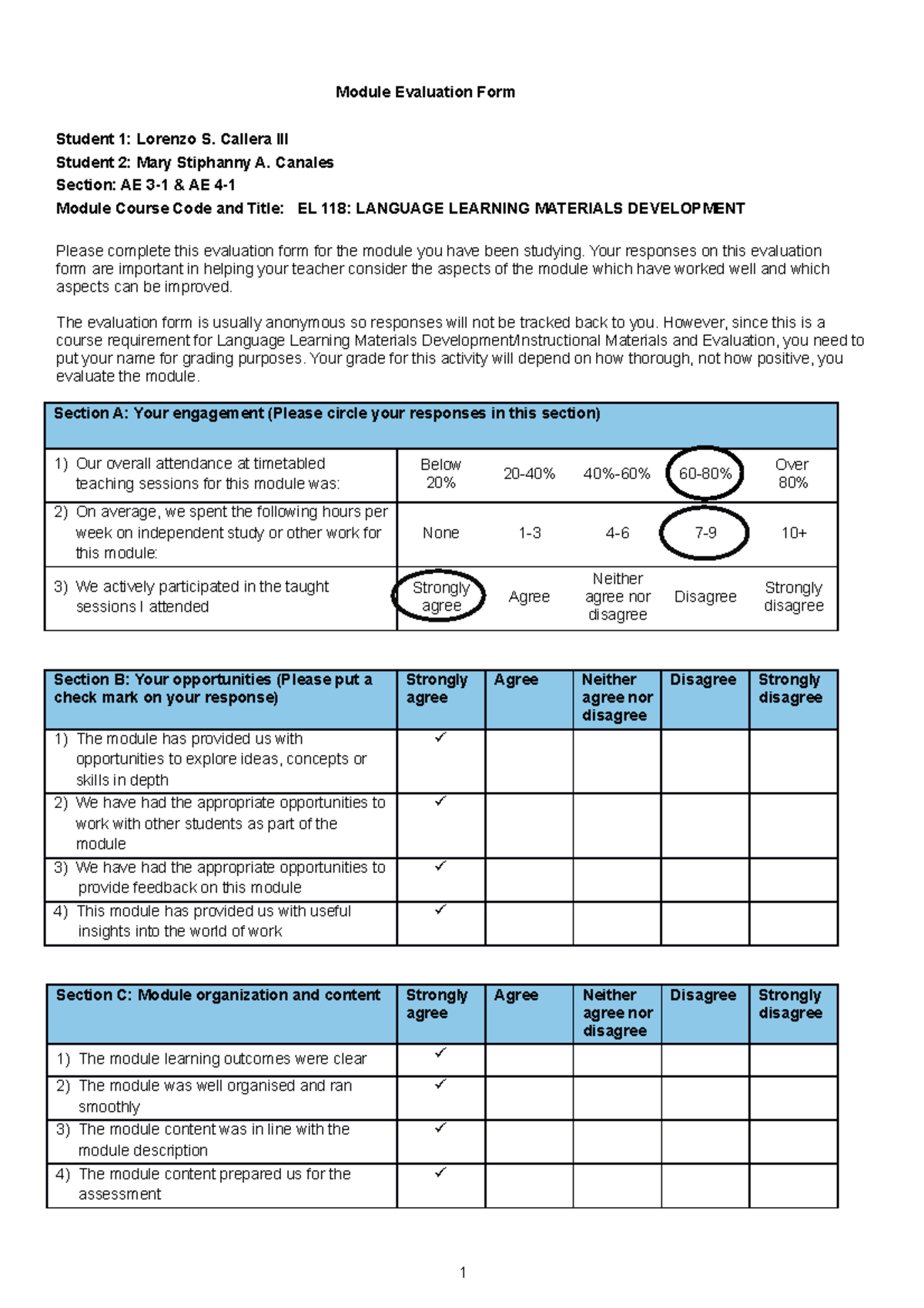 Module- Evaluation-form-callera Canales - Module Evaluation Form 