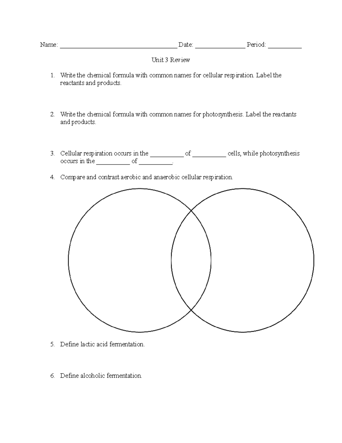 Bio Unit 3 Review - Name: ___________________________________ Date ...