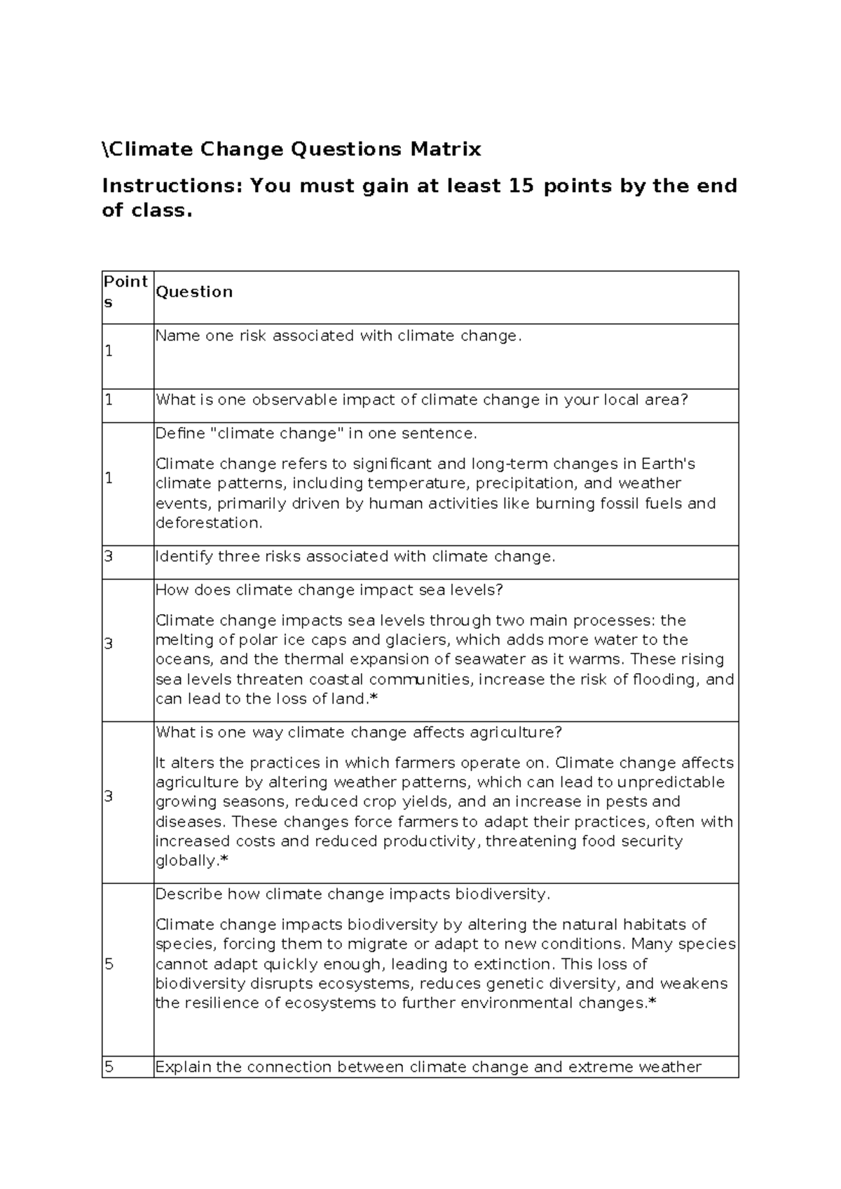 Climate Change Questions Matrix - \Climate Change Questions Matrix ...