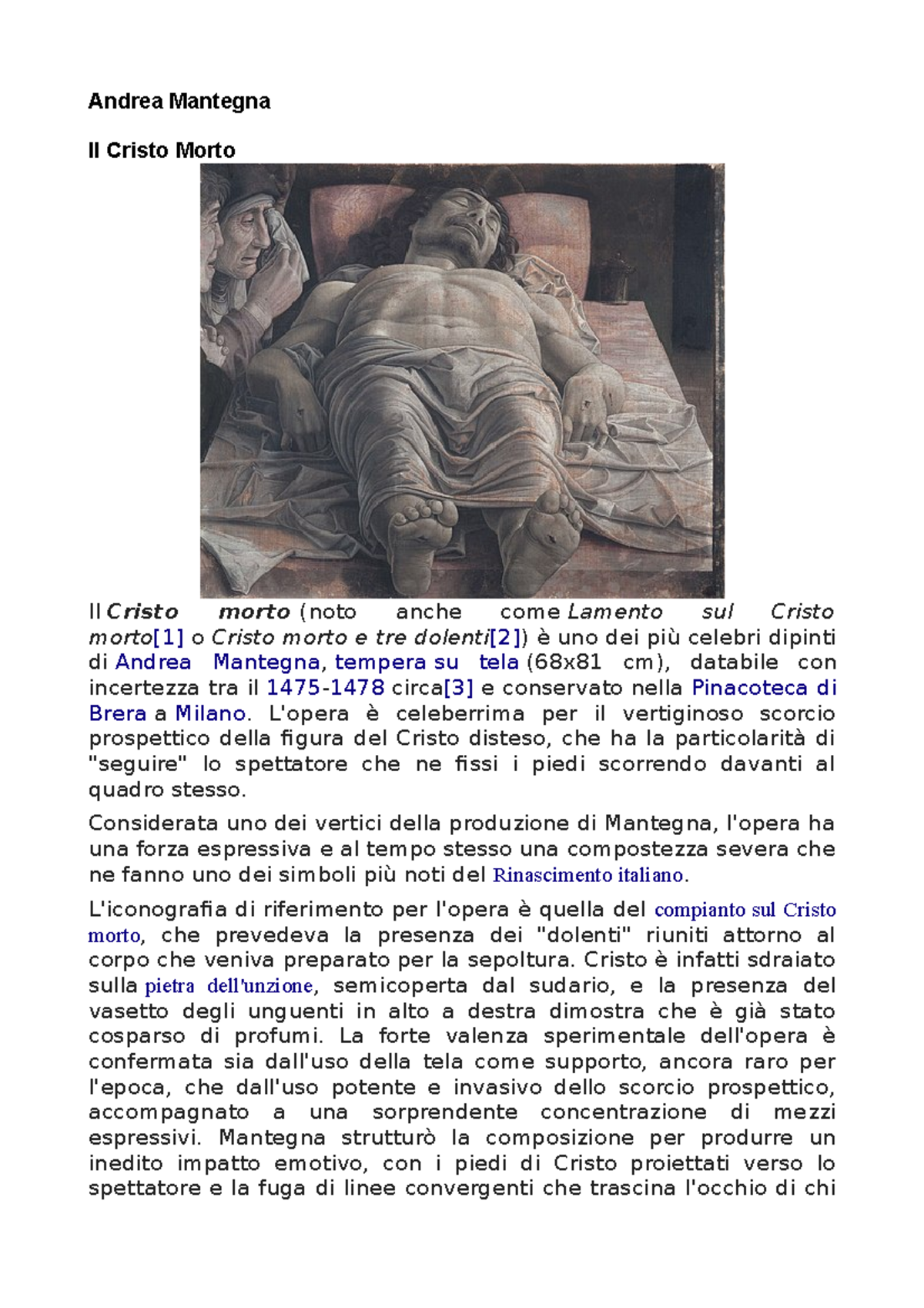 Mantegna- Cristo morto - Andrea Mantegna Il Cristo Morto Il Cristo