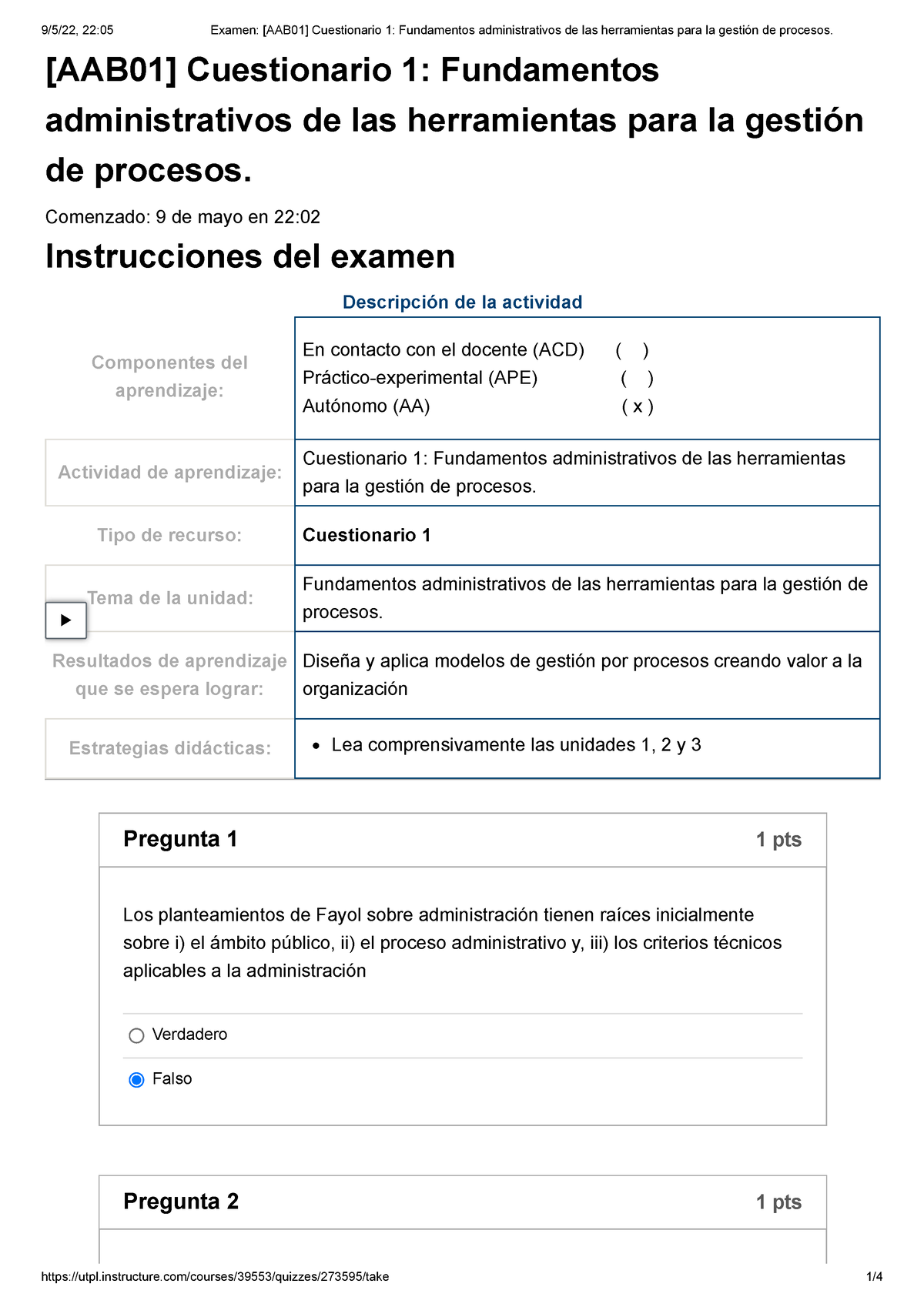 Examen [AAB01] Cuestionario 1 Fundamentos Administrativos De Las ...