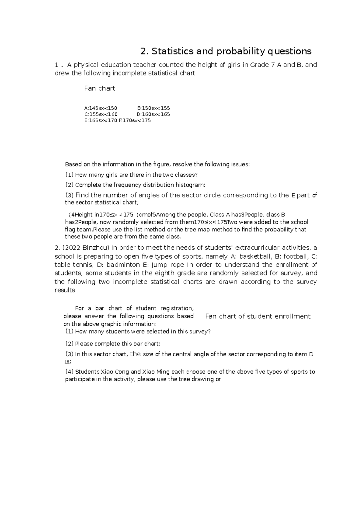 2 statistics and probability questions 2 statistics and probability