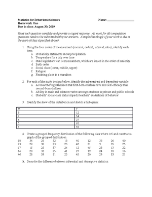 Homework eight - Professor Dr. Grady - Statistics for Behavioral ...