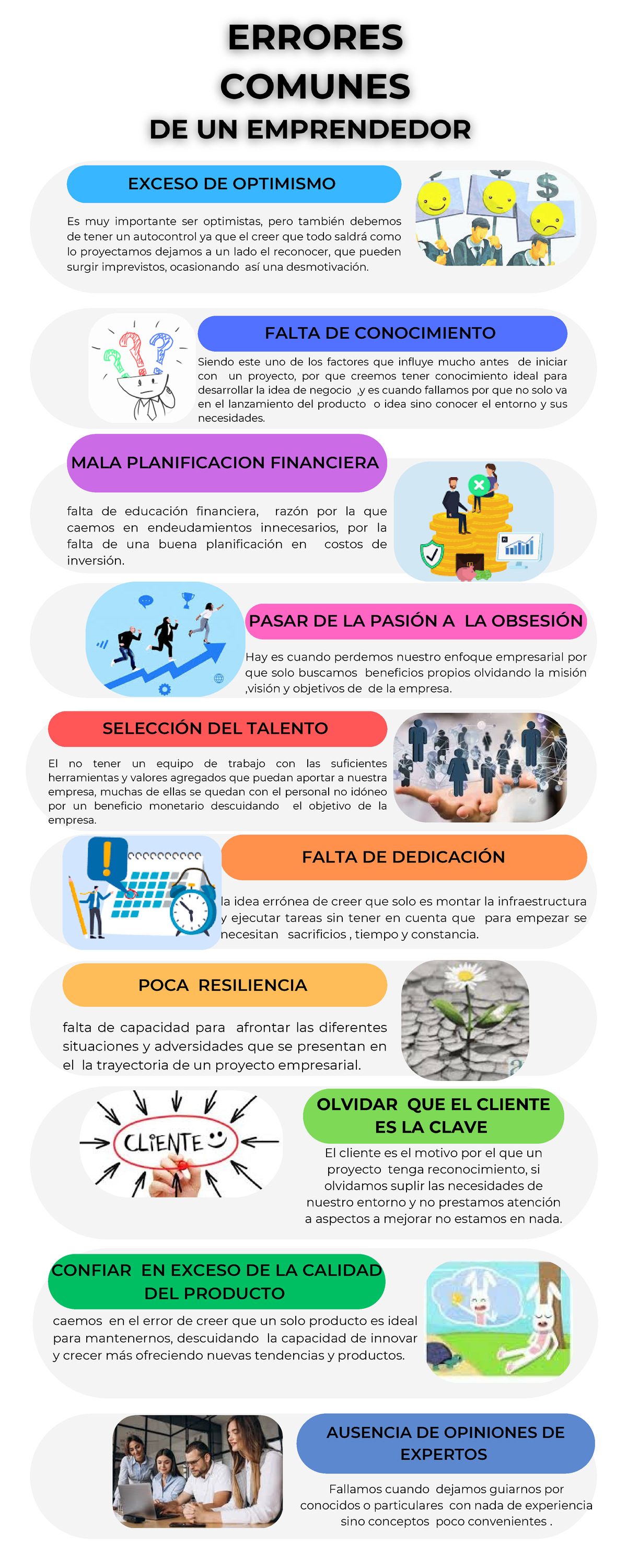Infografía Errores De Un Emprendedor - CONFIAR EN EXCESO DE LA CALIDAD ...