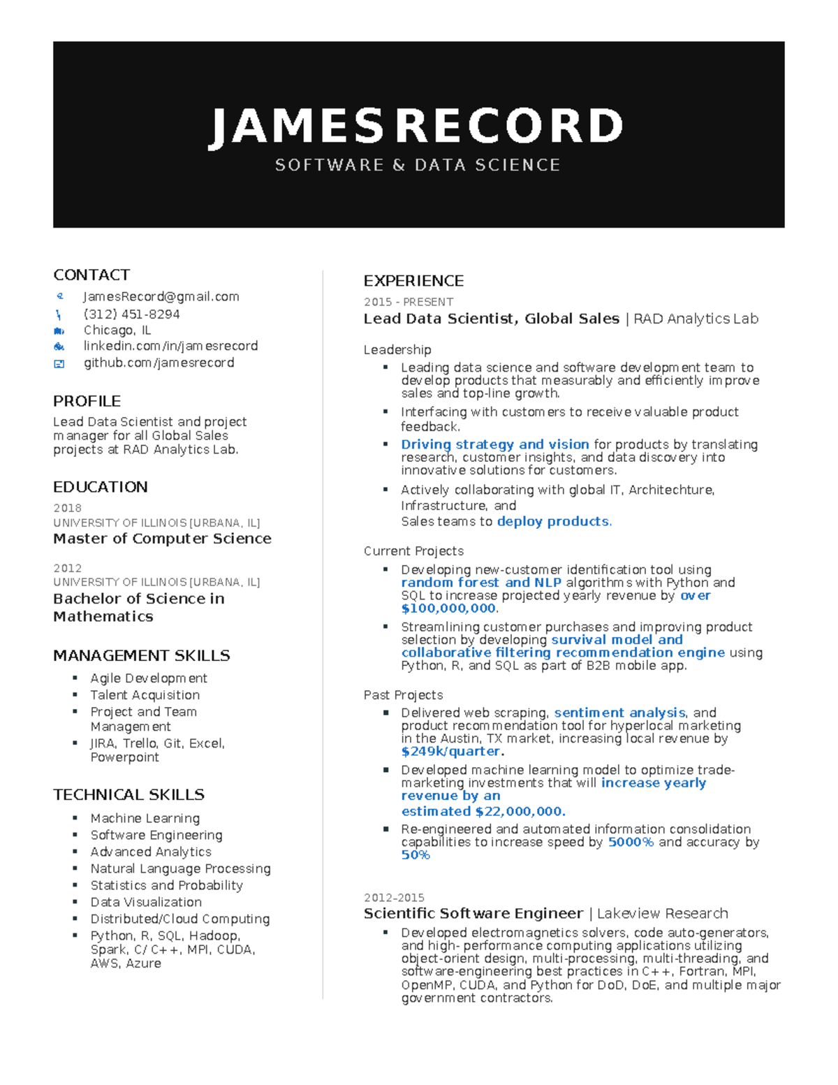 DSDJ-Resume Template-Black Header - JAMES RECORD S OF T W A R E & DA T ...