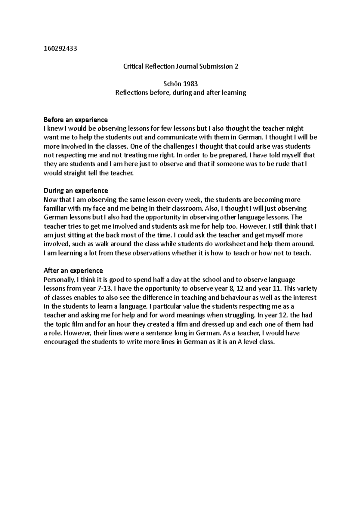 Essay question set , first draft example - 160292433 Critical ...