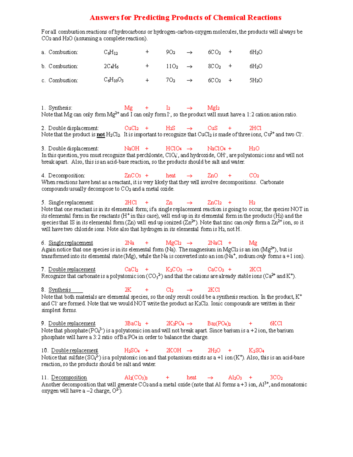 Predicting Products Of Reactions Answers - 4 3 4 4 Answers For ...