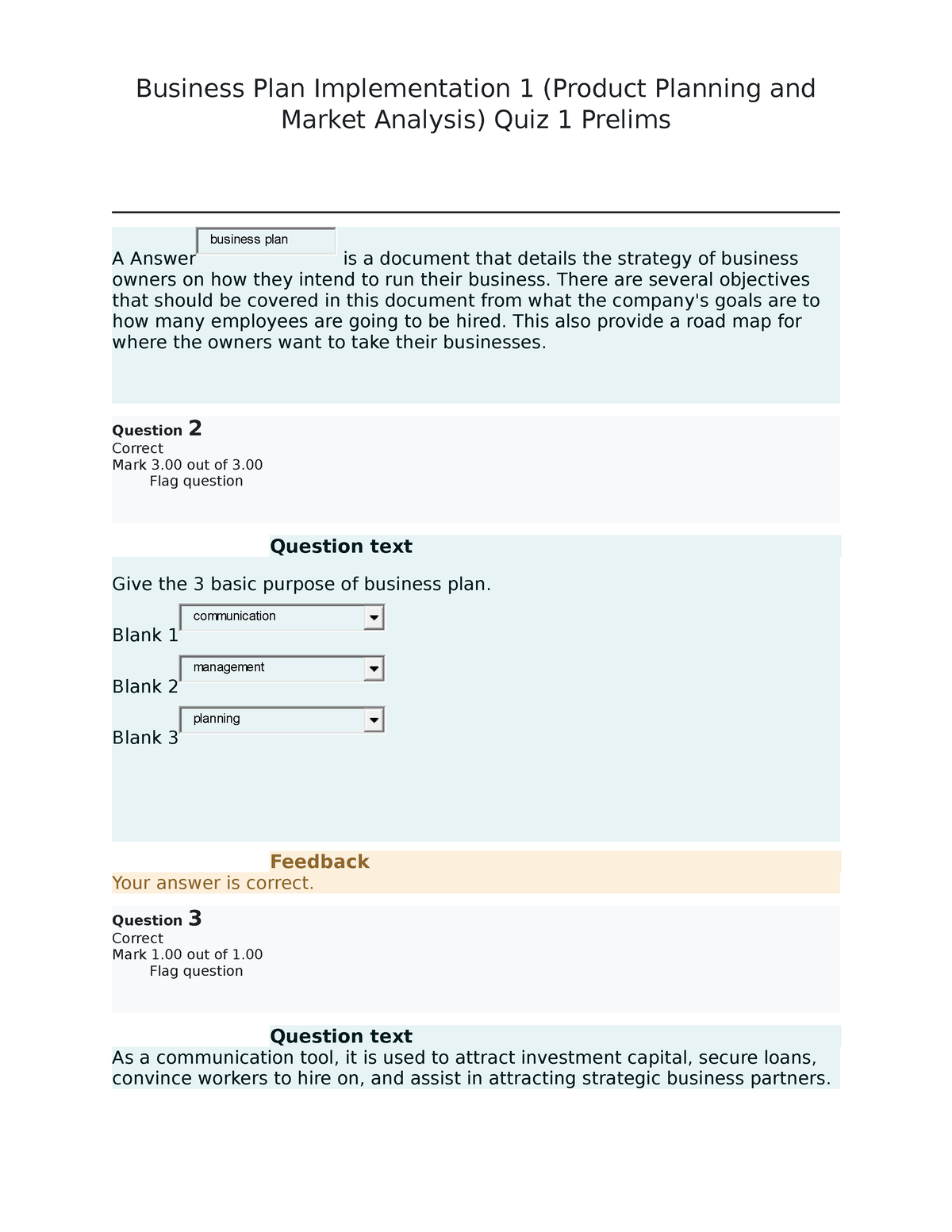 business plan exam questions and answers pdf