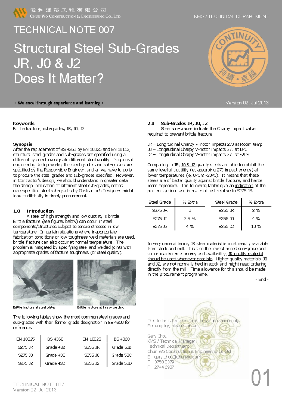 Technical NOTE 007 Structural Steel Sub-Grades JR, J0 and J2 Does It ...