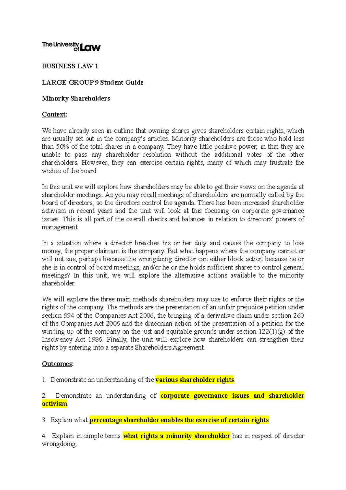Business LAW 9 - BUSINESS LAW 1 LARGE GROUP 9 Student Guide Minority ...