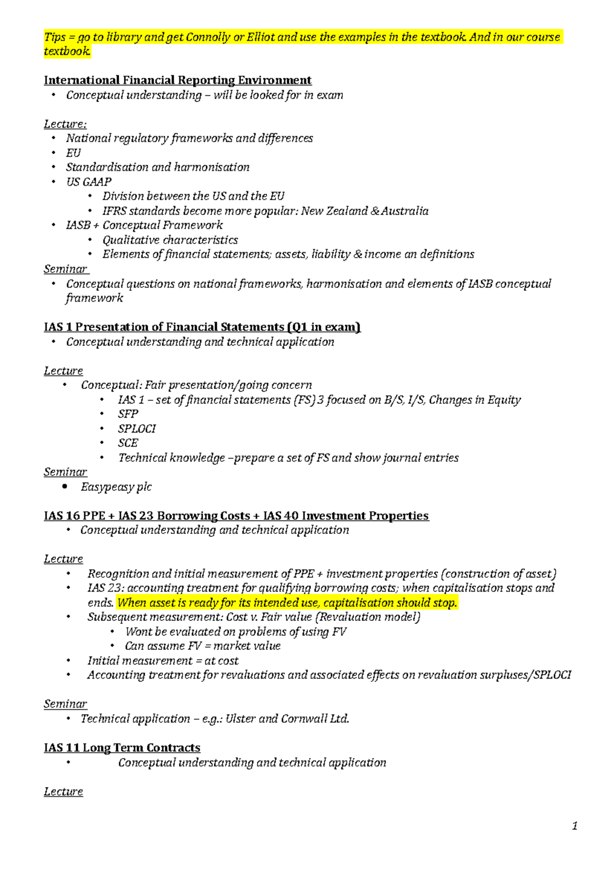 L10 revision notes - Tips go to library and get Connolly or Elliot and ...