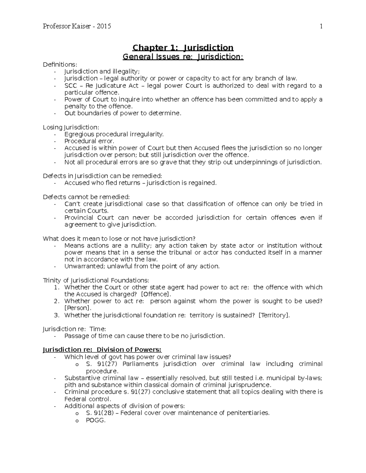 LAWS 2091 - Criminal Procedure - Professor Kaiser 2015 1 Chapter 1 ...