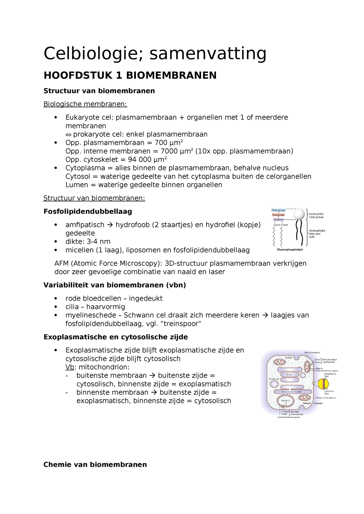 Celbiologie Samenvatting Hoofdstuk 1 - Celbiologie; Samenvatting ...